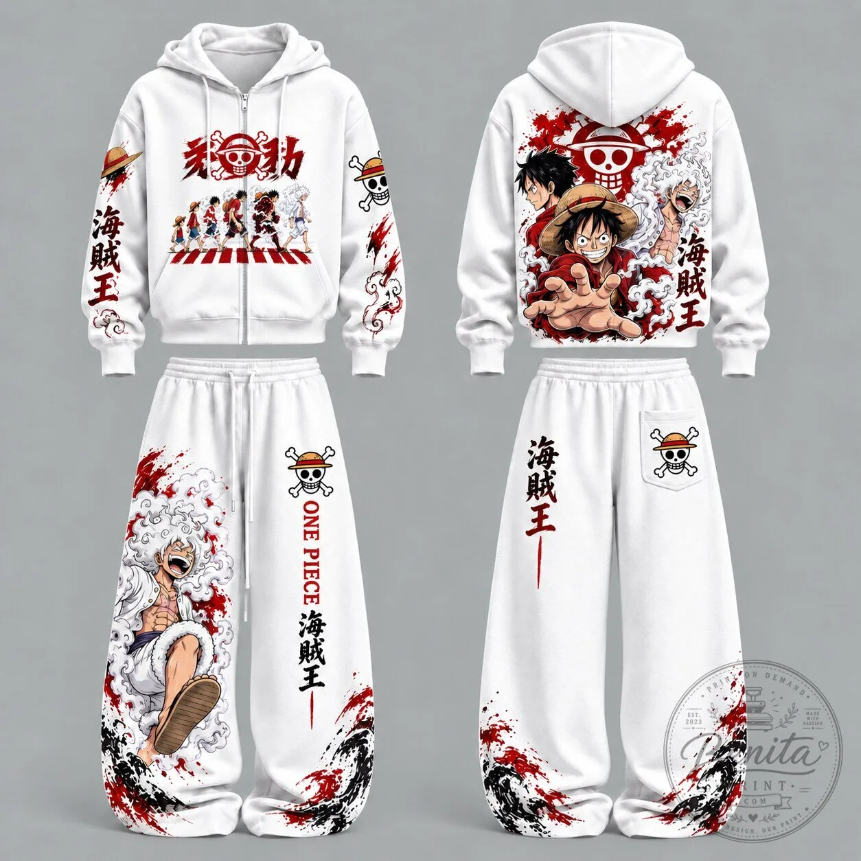 One Piece Monkey D. Luffy Gear Five Unisex Zip-Up Hoodie and Pants Set