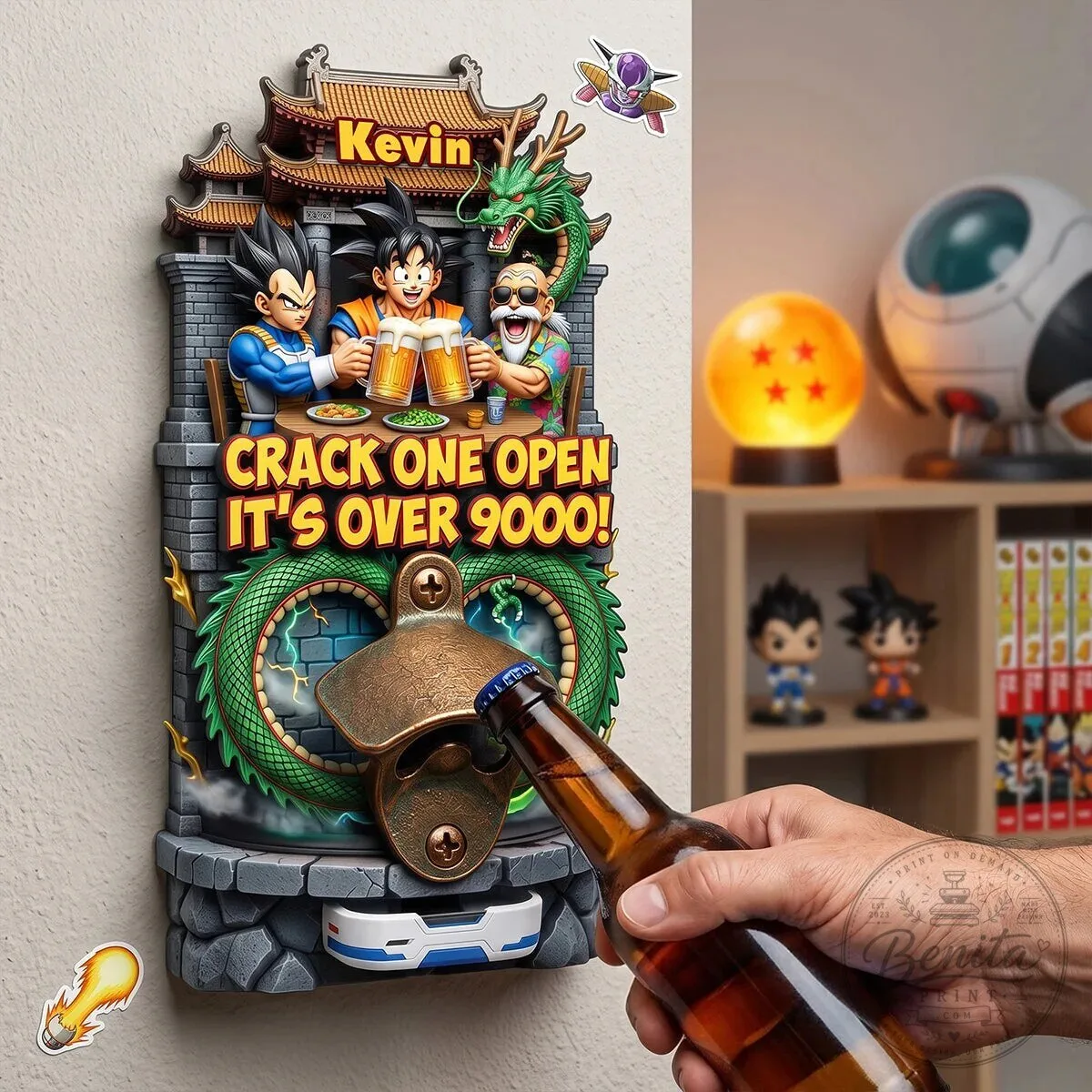 Dragon Ball Z Crack One Open It's Over 9000 Wall Mounted Bottle Opener
