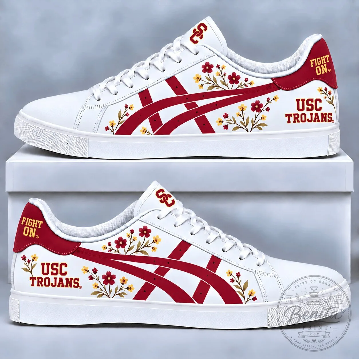 USC Trojans College Football Floral Design Sneakers