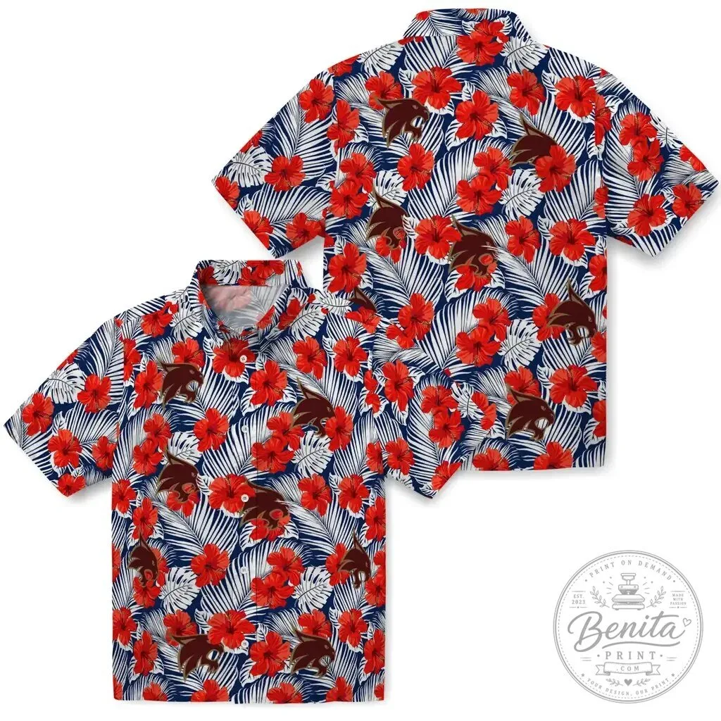 Texas State Bobcats Tropical Hibiscus Hawaiian Shirt