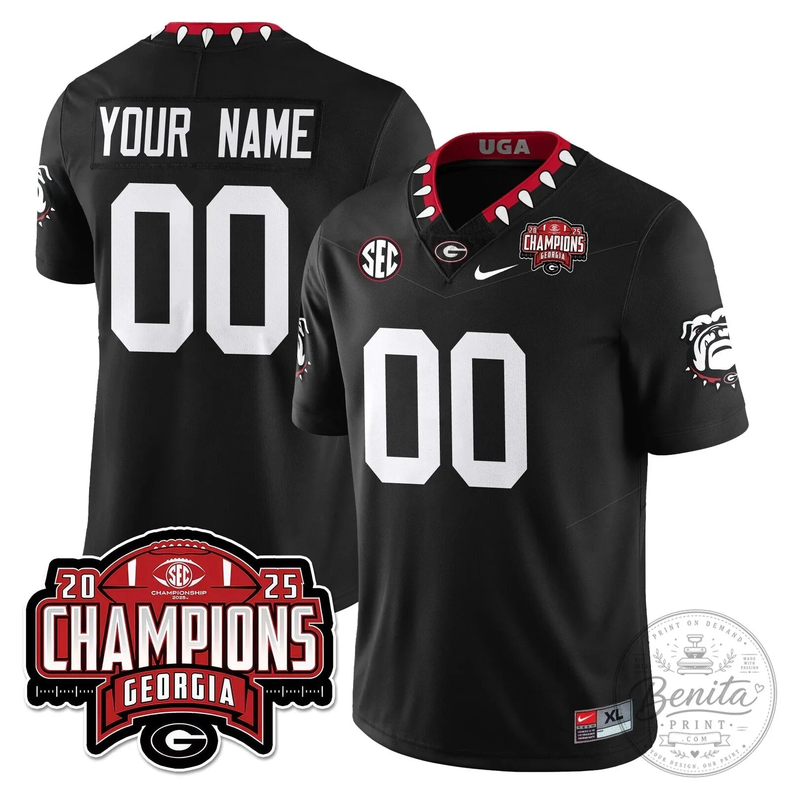 Georgia Bulldogs SEC Football 2025 National Champions Black Jersey