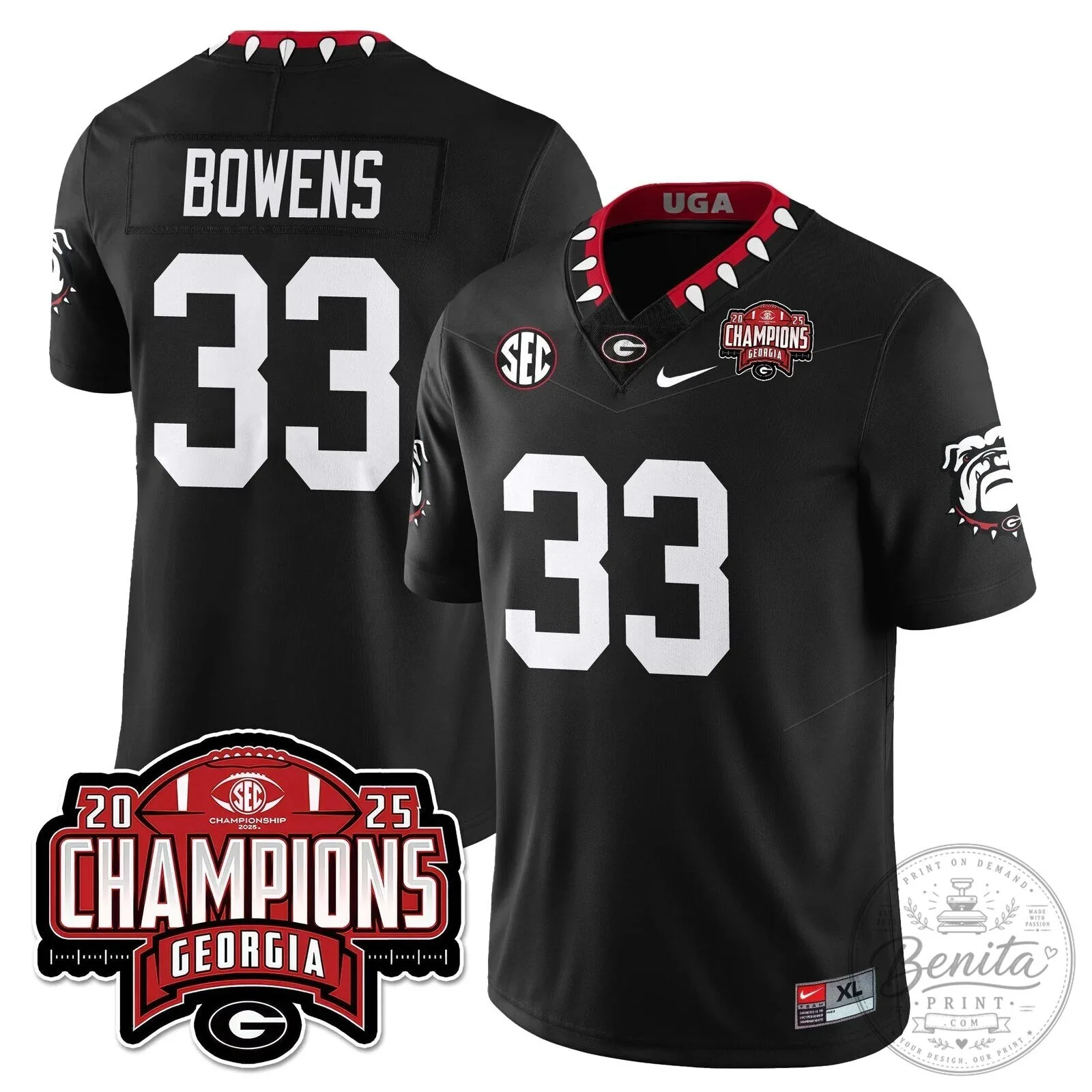 Georgia Bulldogs SEC Football Champions Black Stitched American Football Jersey