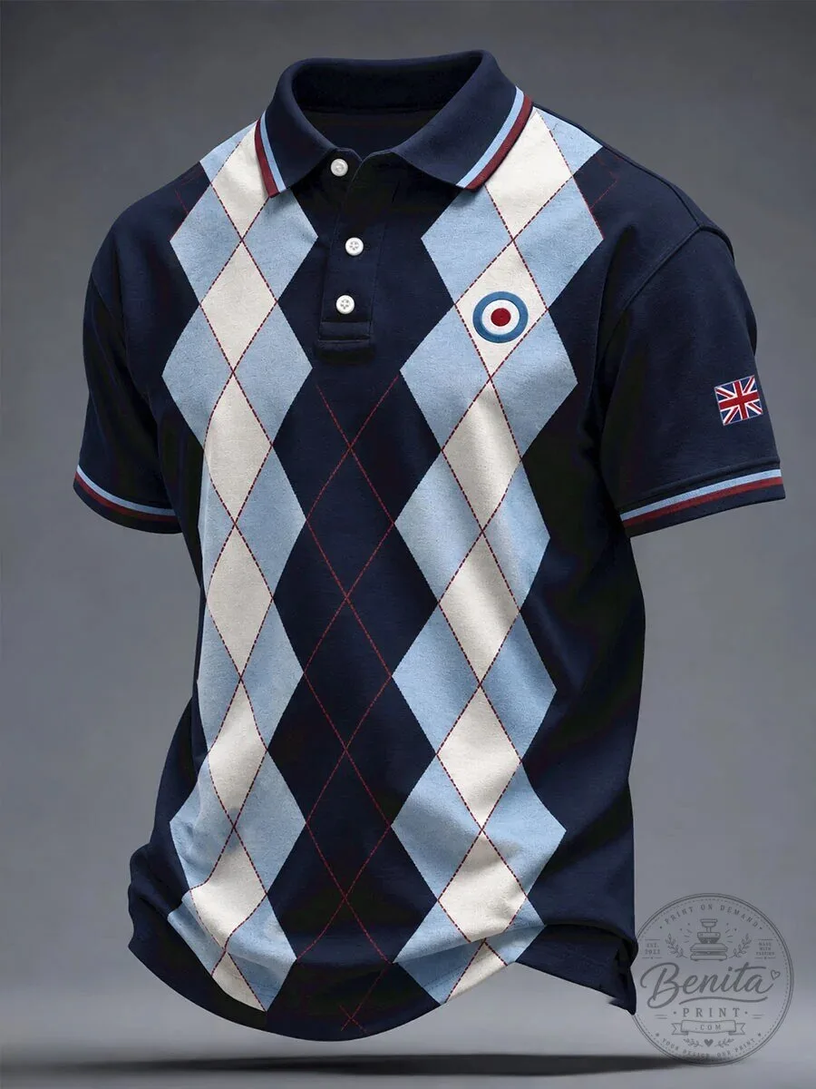 Mod Target Argyle Pattern British Flag Polo Shirt for Men