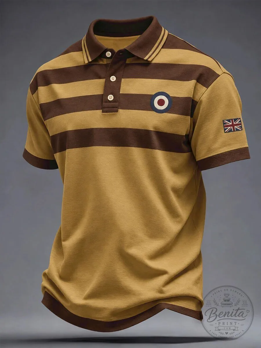 British Mod Target Union Jack Striped Short Sleeve Polo Shirt