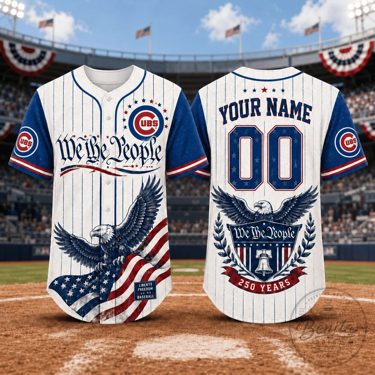 Chicago Cubs Baseball Personalized We The People Eagle Baseball Jersey