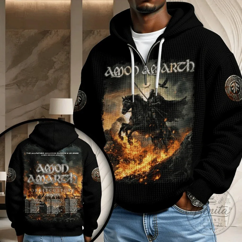 Amon Amarth The Allfather Awakens Europe UK Tour 2024 Black Waffle Hoodie