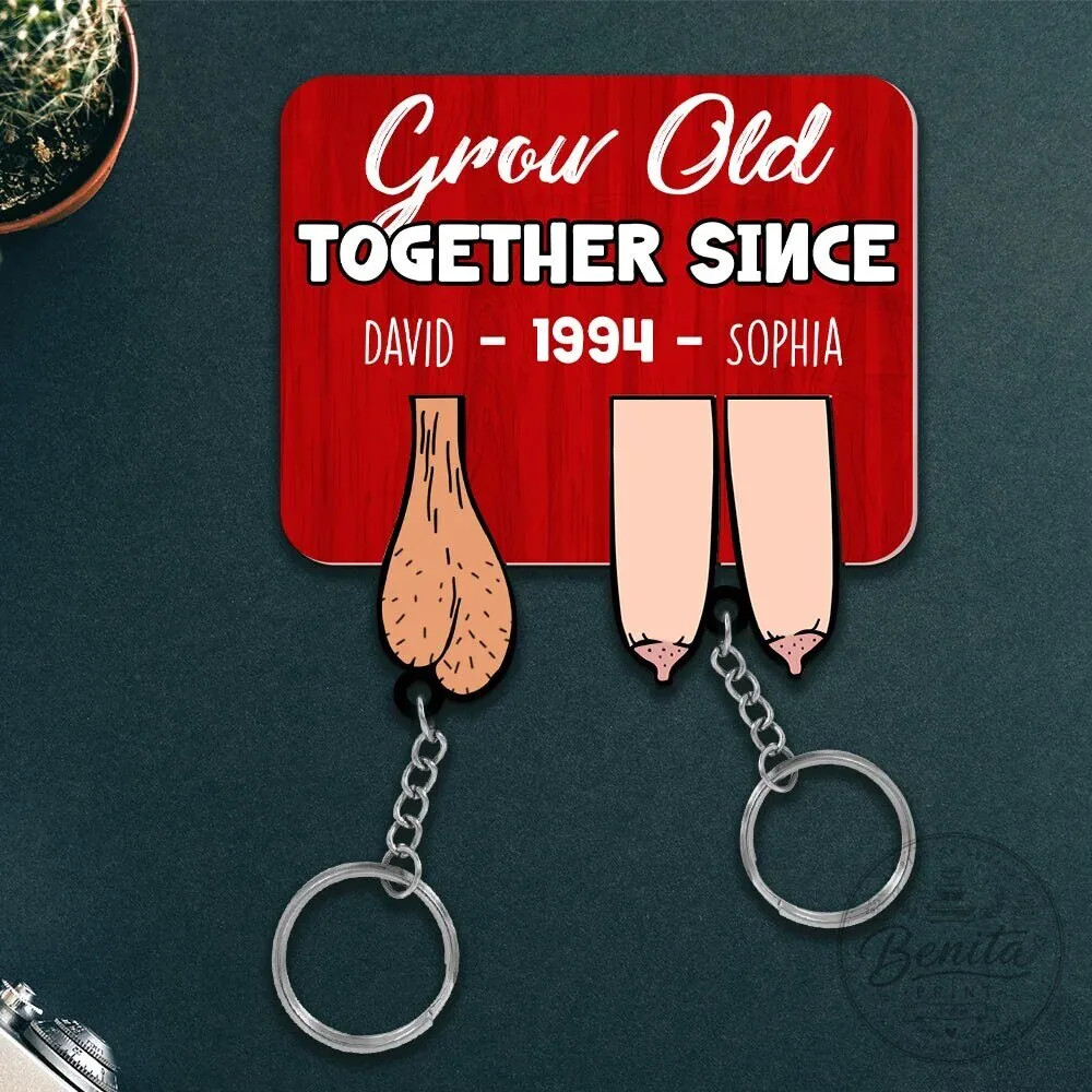 Personalized Grow Old Together Since Custom Couple Key Holder