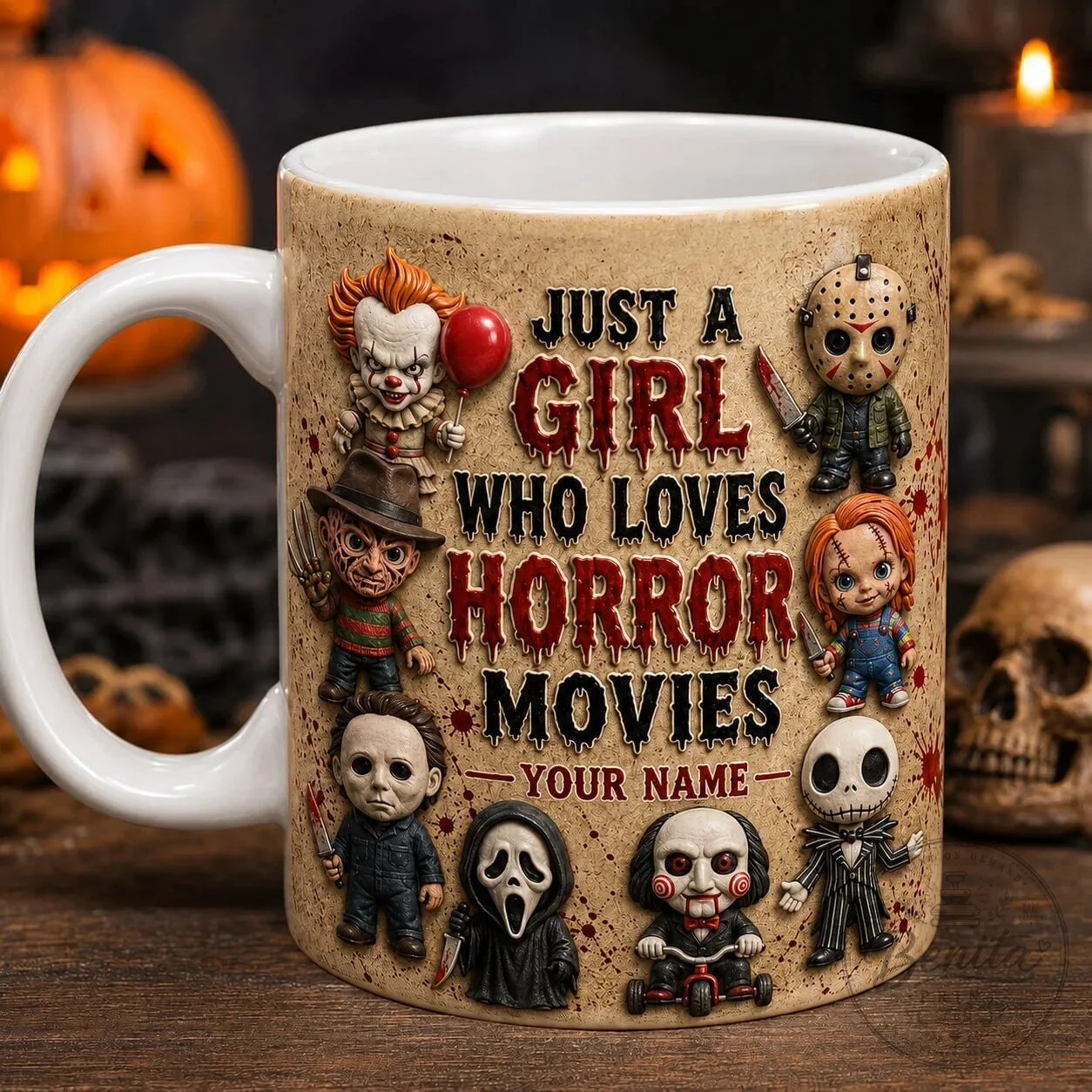 Horror Movie Characters Just A Girl Who Loves Horror Movies Custom Name Ceramic Mug