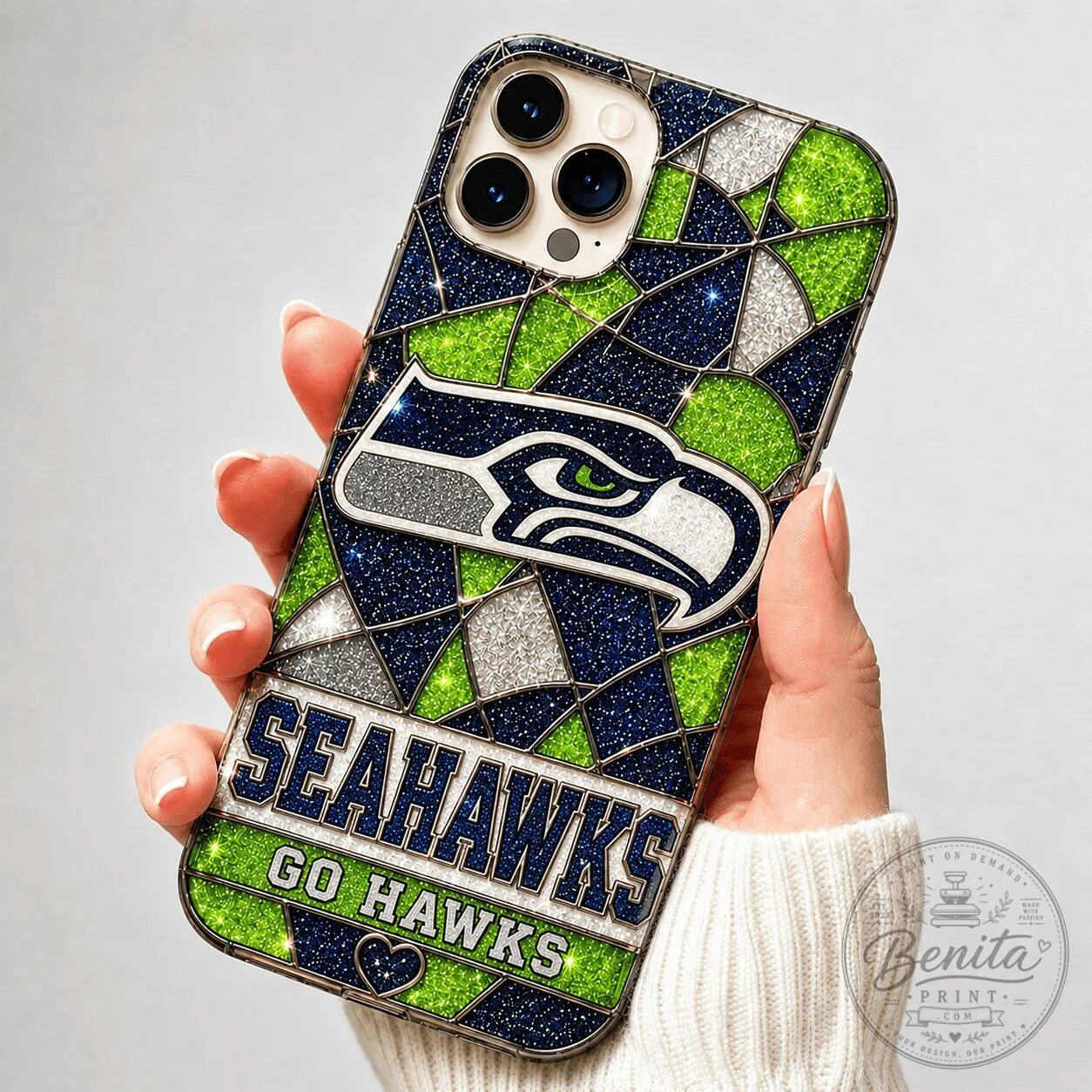 Seattle Seahawks Glitter Mosaic Pattern National Football League Phone Case
