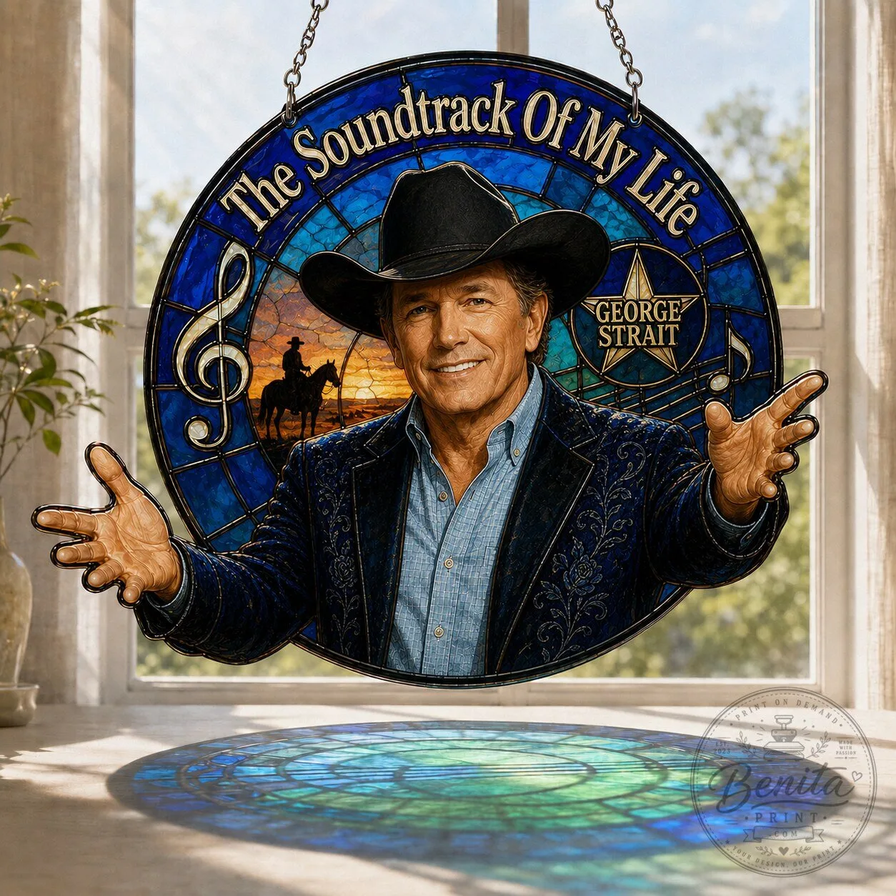 George Strait The Soundtrack Of My Life Stained Glass Suncatcher Window Decor