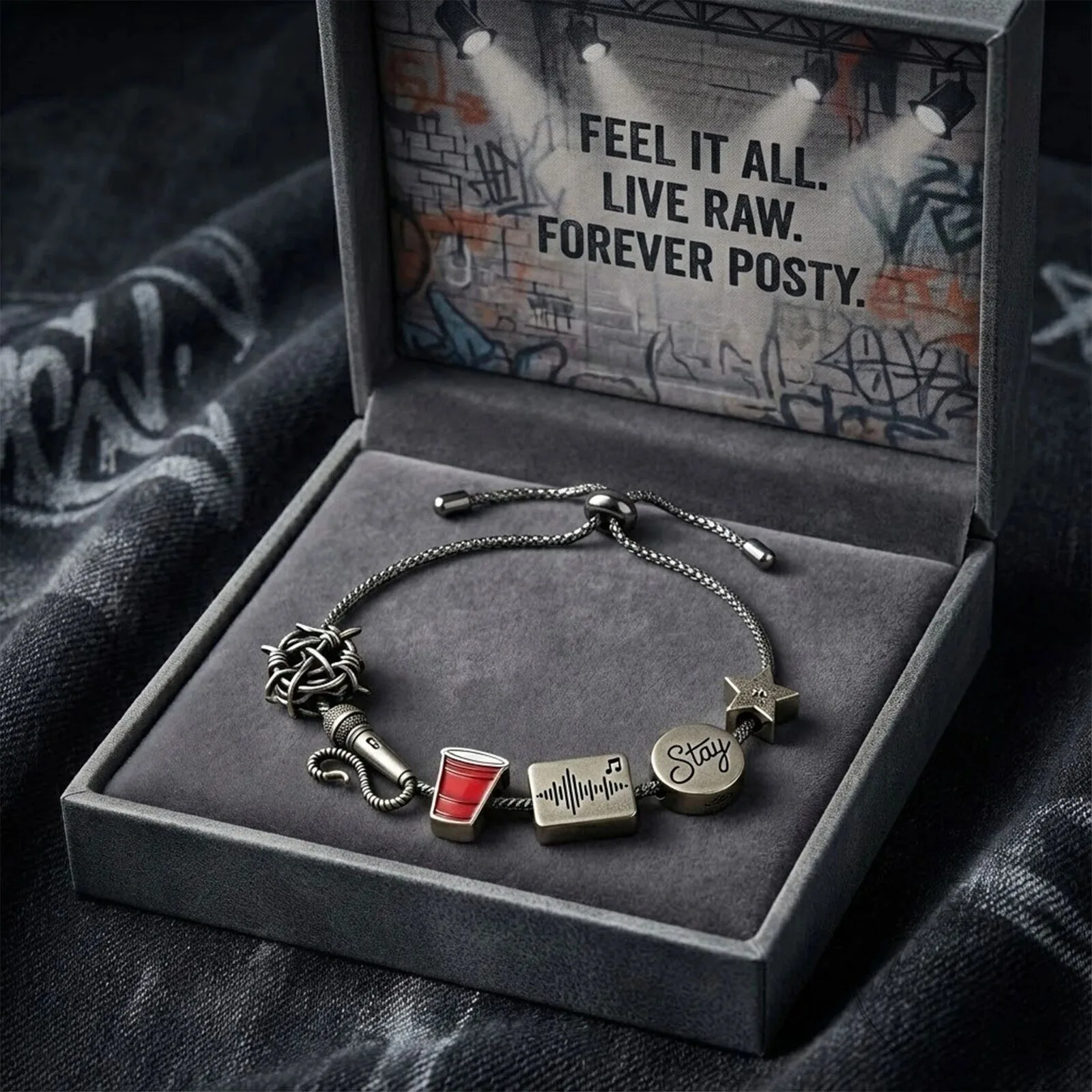 Post Malone Feel It All Live Raw Forever Posty Charm Bracelet
