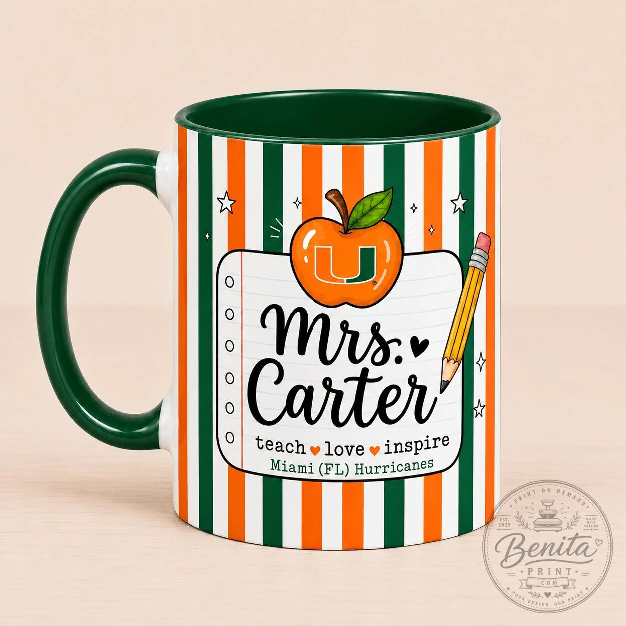 Miami Hurricanes Personalized Teacher Appreciation Coffee Mug