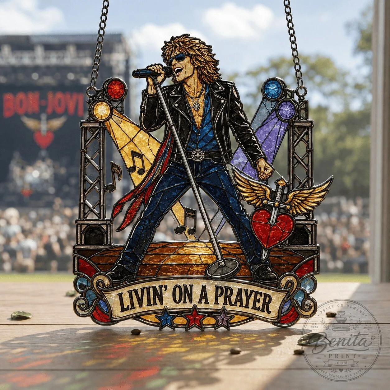 Bon Jovi Livin' On A Prayer Stained Glass Window Suncatcher Rock Music Decor
