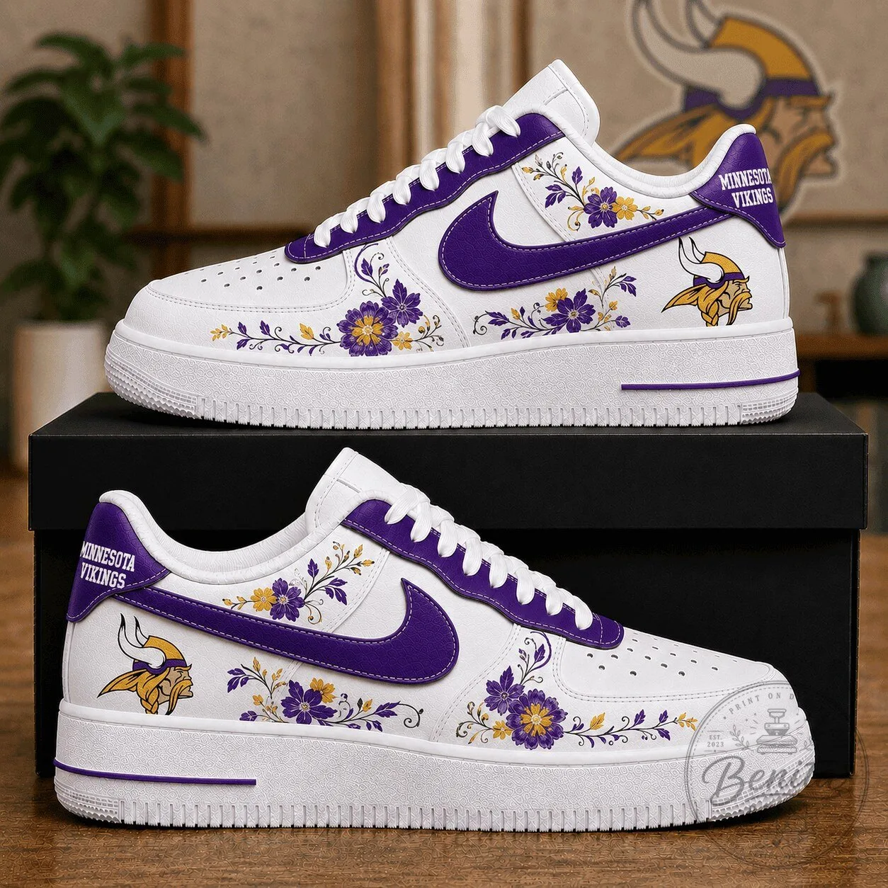 Minnesota Vikings Floral Custom Air Force One Low Top Shoes