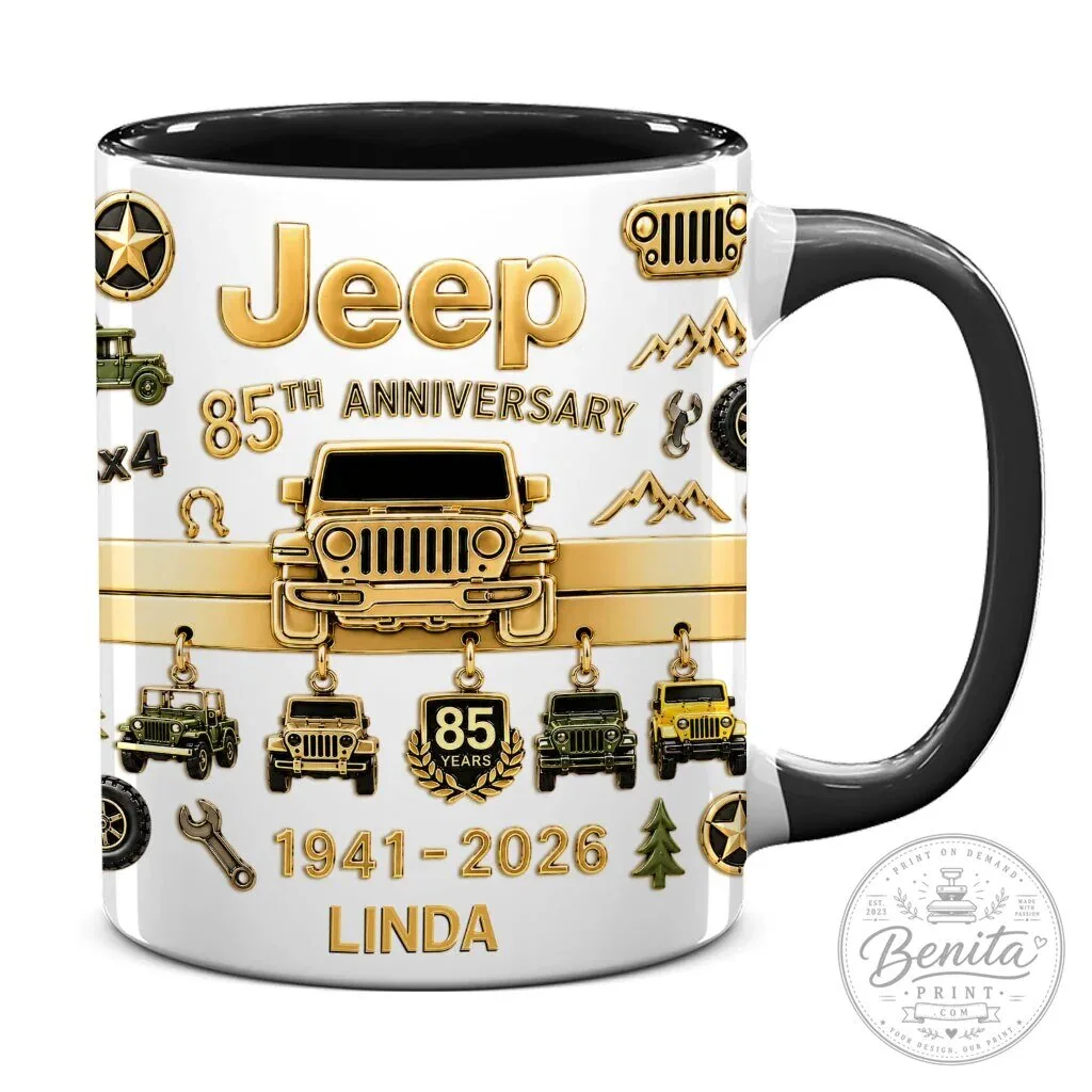 Jeep 85th Anniversary Personalized Black Handle Coffee Mug 2 Jeep 85th Anniversary Personalized Black Handle Coffee Mug