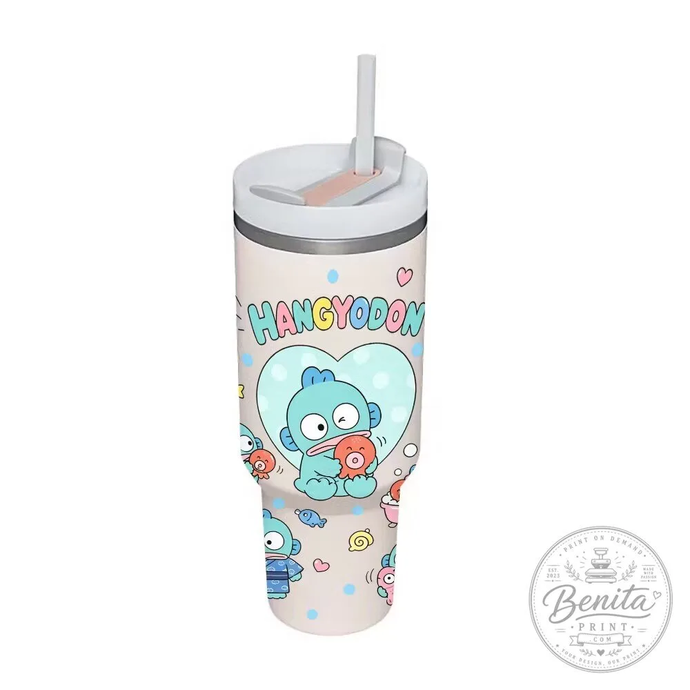 Stainless Steel Insulated Tumbler with Straw featuring Hangyodon from Sanrio