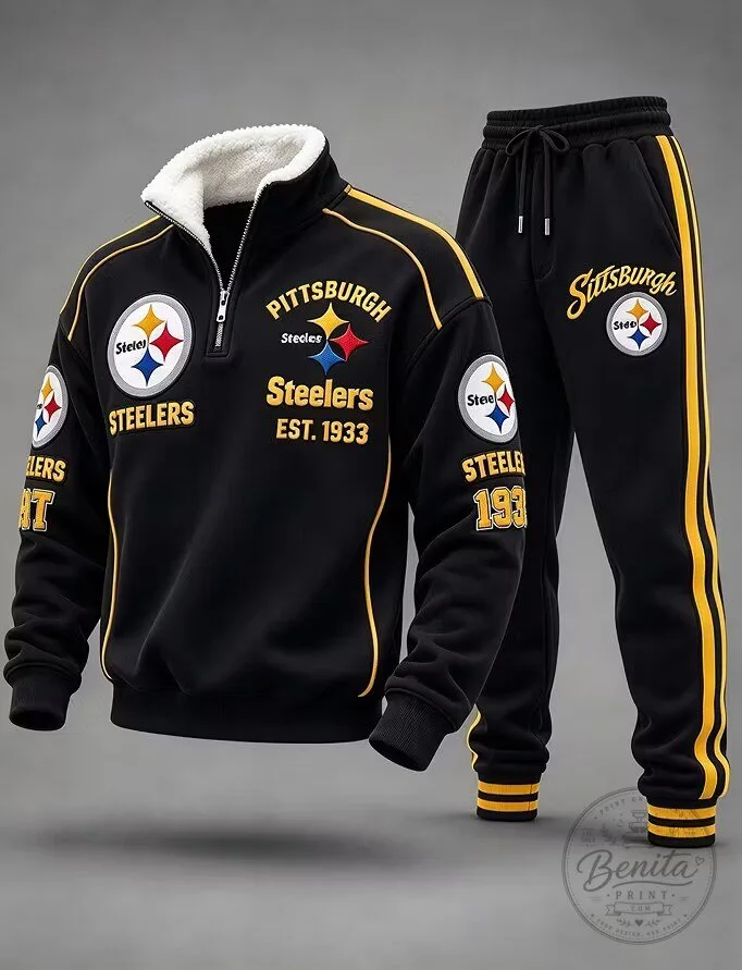 Pittsburgh Steelers Quarter-Zip Fleece Sweatshirt and Jogger Pants Tracksuit Set
