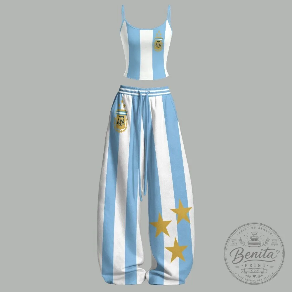 Argentina National Football Team Striped Crop Top and Pants Set