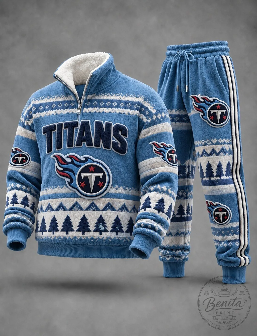 Tennessee Titans Football Team Ugly Christmas Sweater and Jogger Pants Set 5 Tennessee Titans Football Team Ugly Christmas Sweater and Jogger Pants Set
