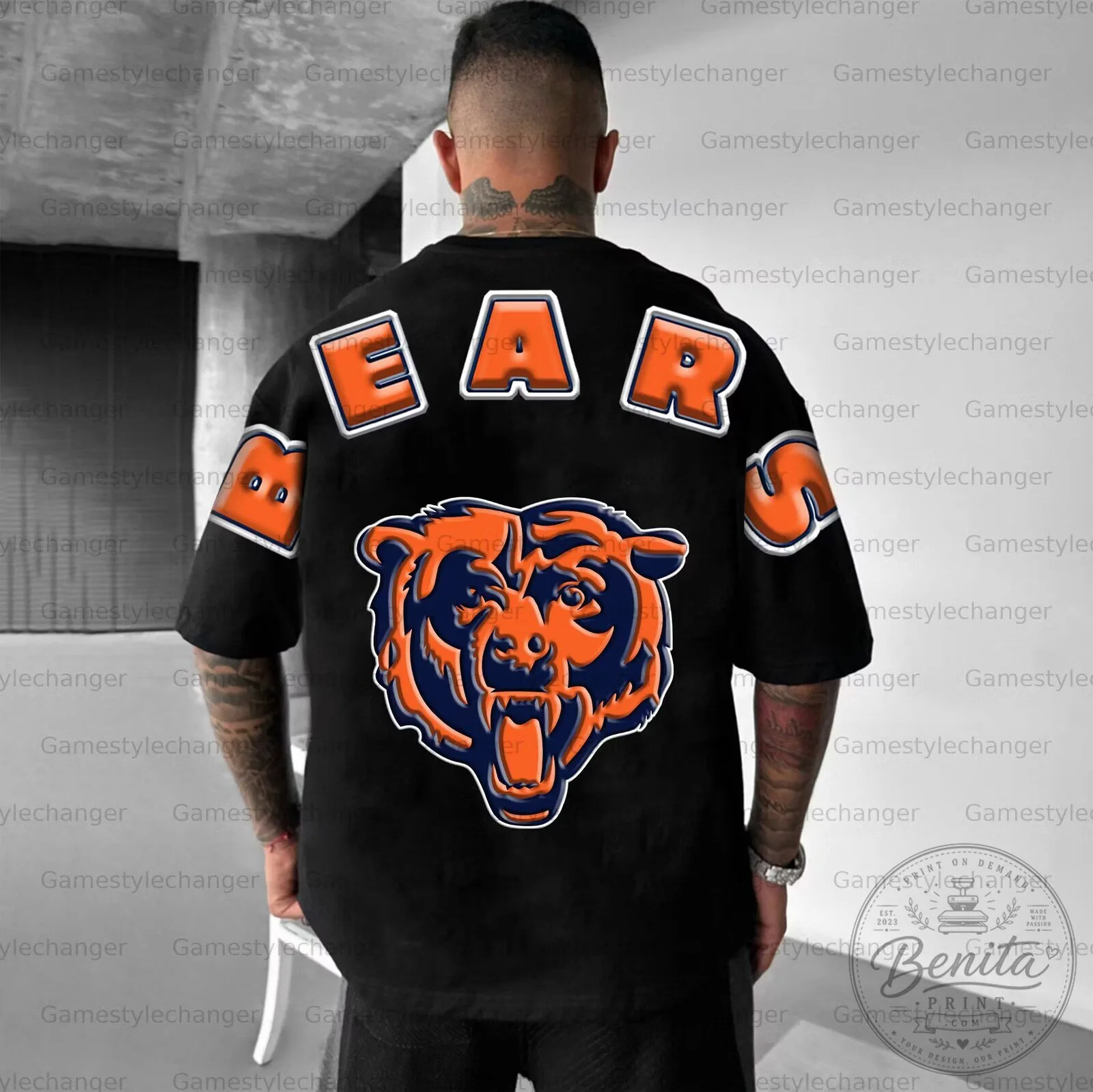 Chicago Bears Football Team Mascot Black Graphic Print T-Shirt