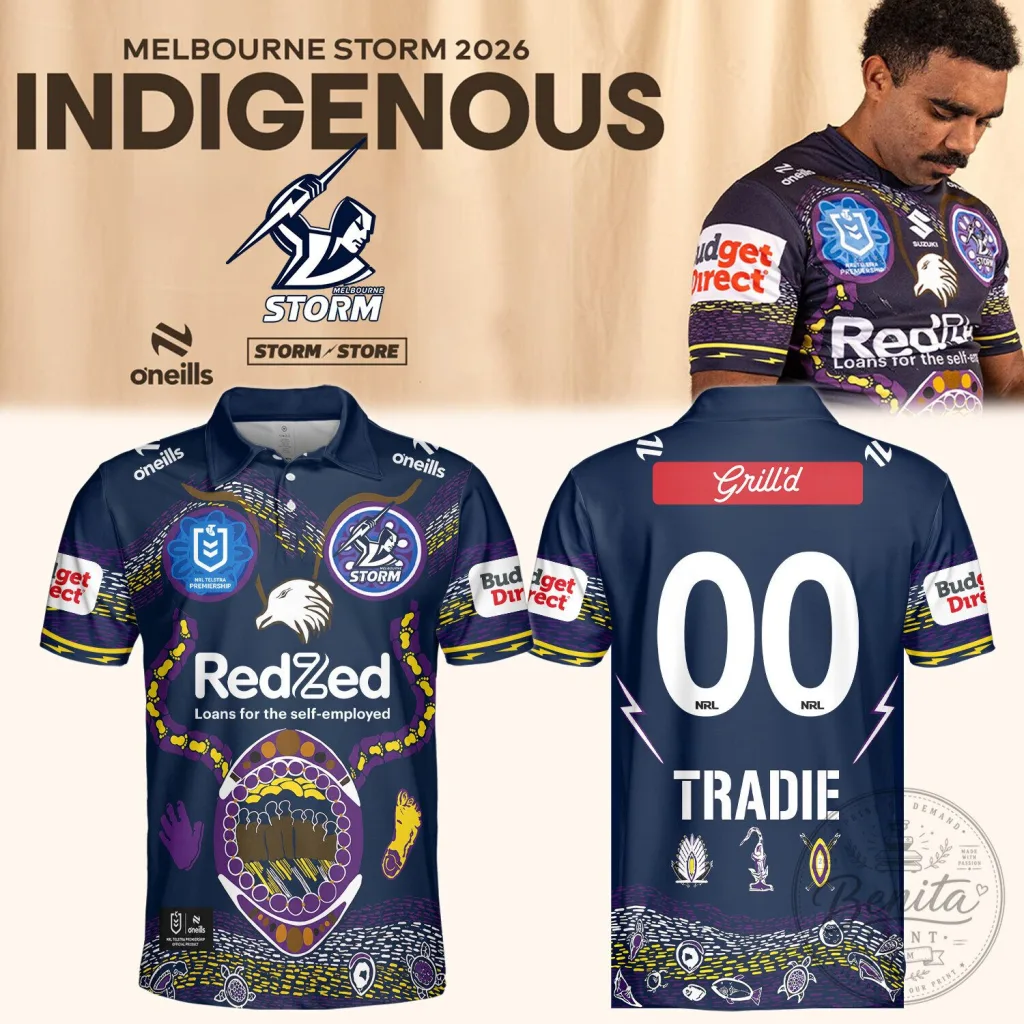 _,Melbourne Storm 2026 Indigenous Limited Edition – Polo (Custom Number) _,Melbourne Storm 2026 Indigenous Limited Edition – Polo (Custom Number)