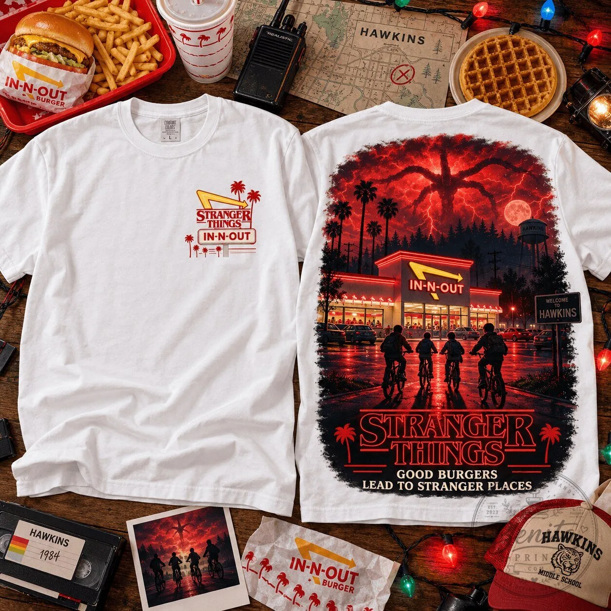 Stranger Things In-N-Out Burger Hawkins Retro Graphic T-Shirt