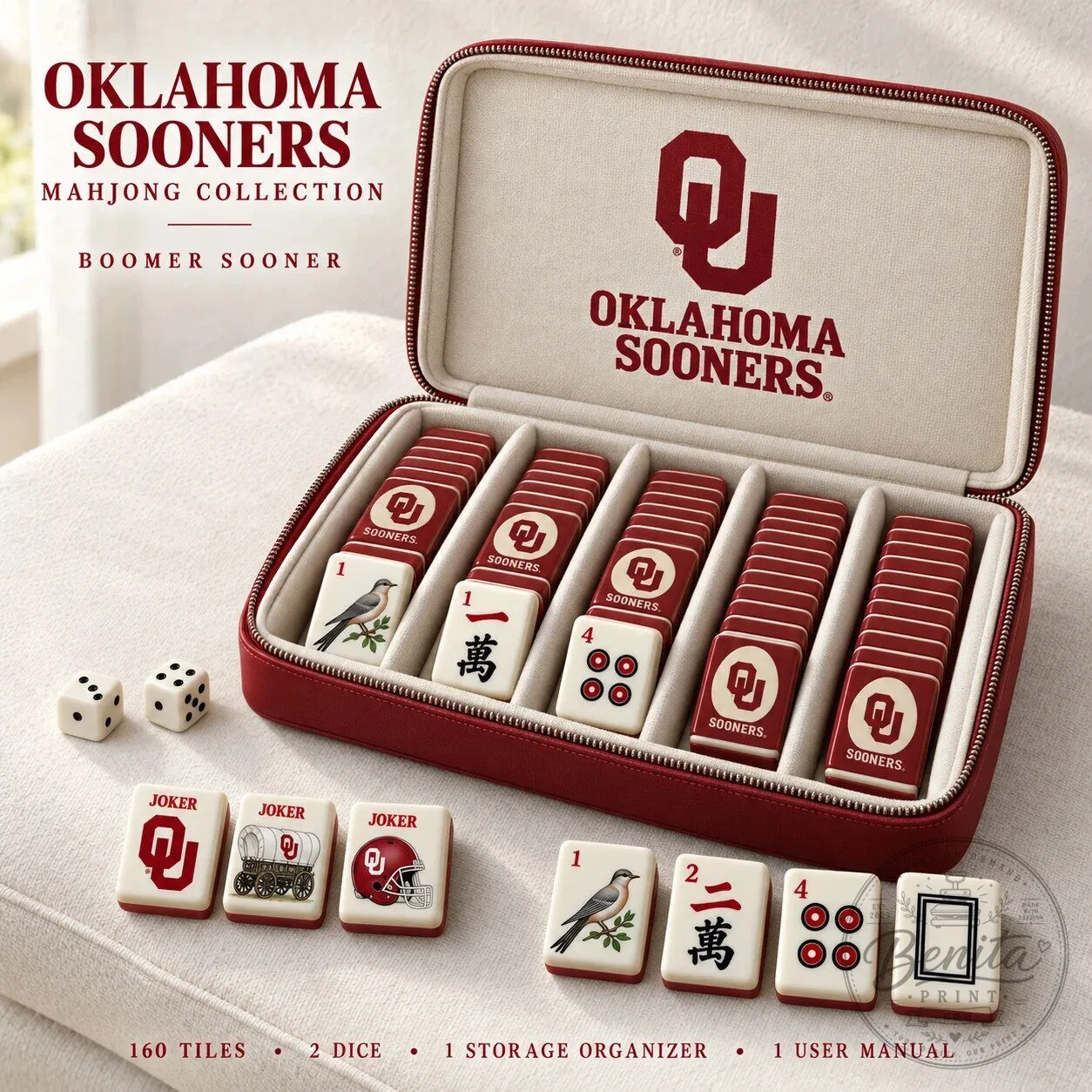 Oklahoma Sooners Mahjong Game Set with Storage Case and Dice