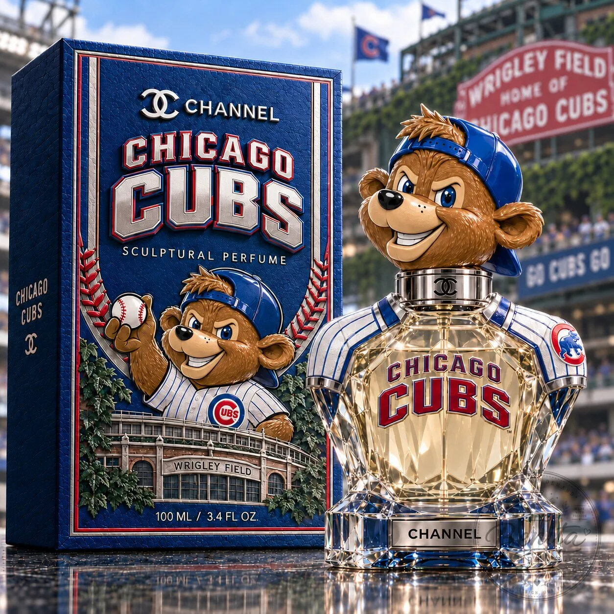 Chicago Cubs Baseball Team Sculptural Perfume Bottle Fragrance