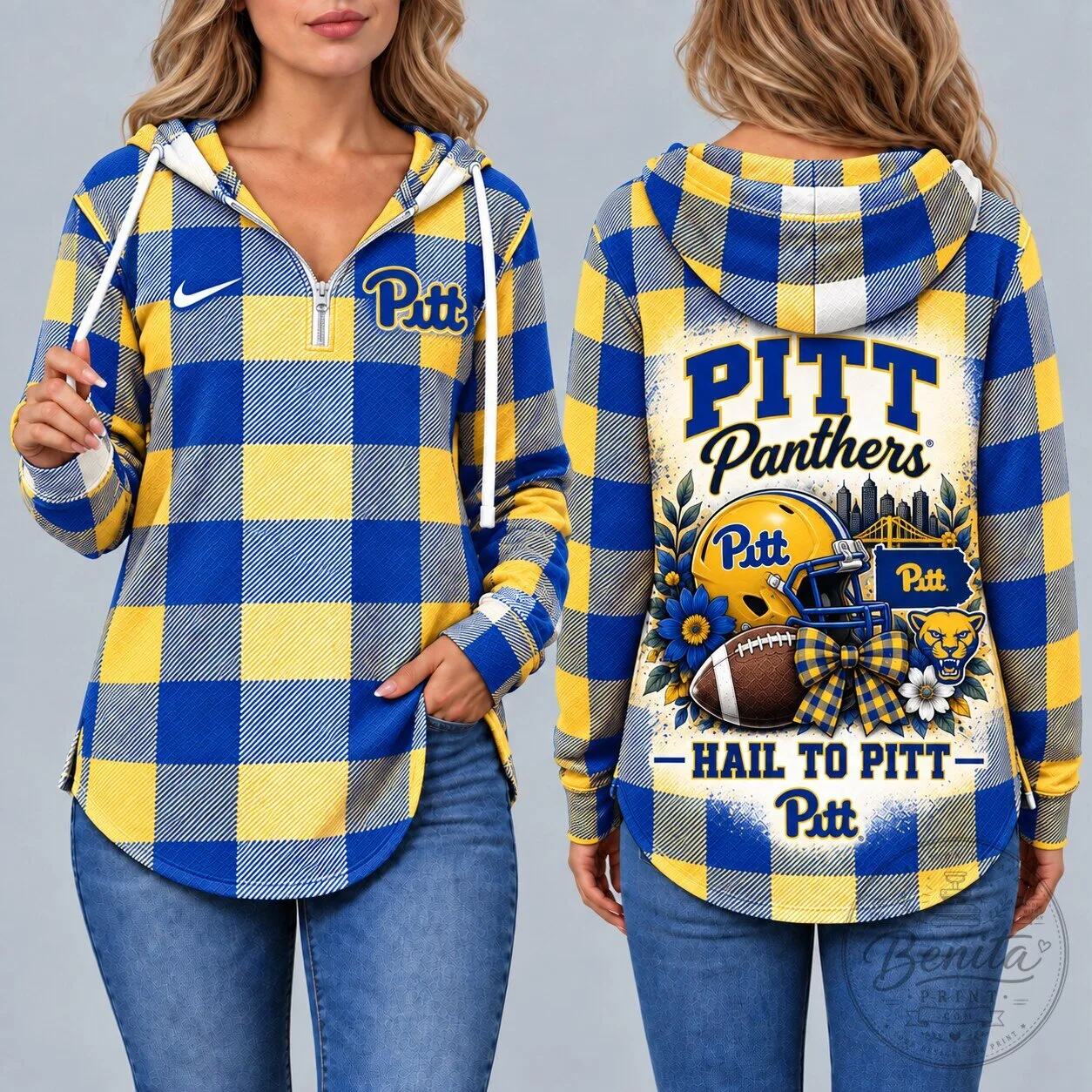 Pittsburgh Panthers Plaid Quarter-Zip Hoodie for Women