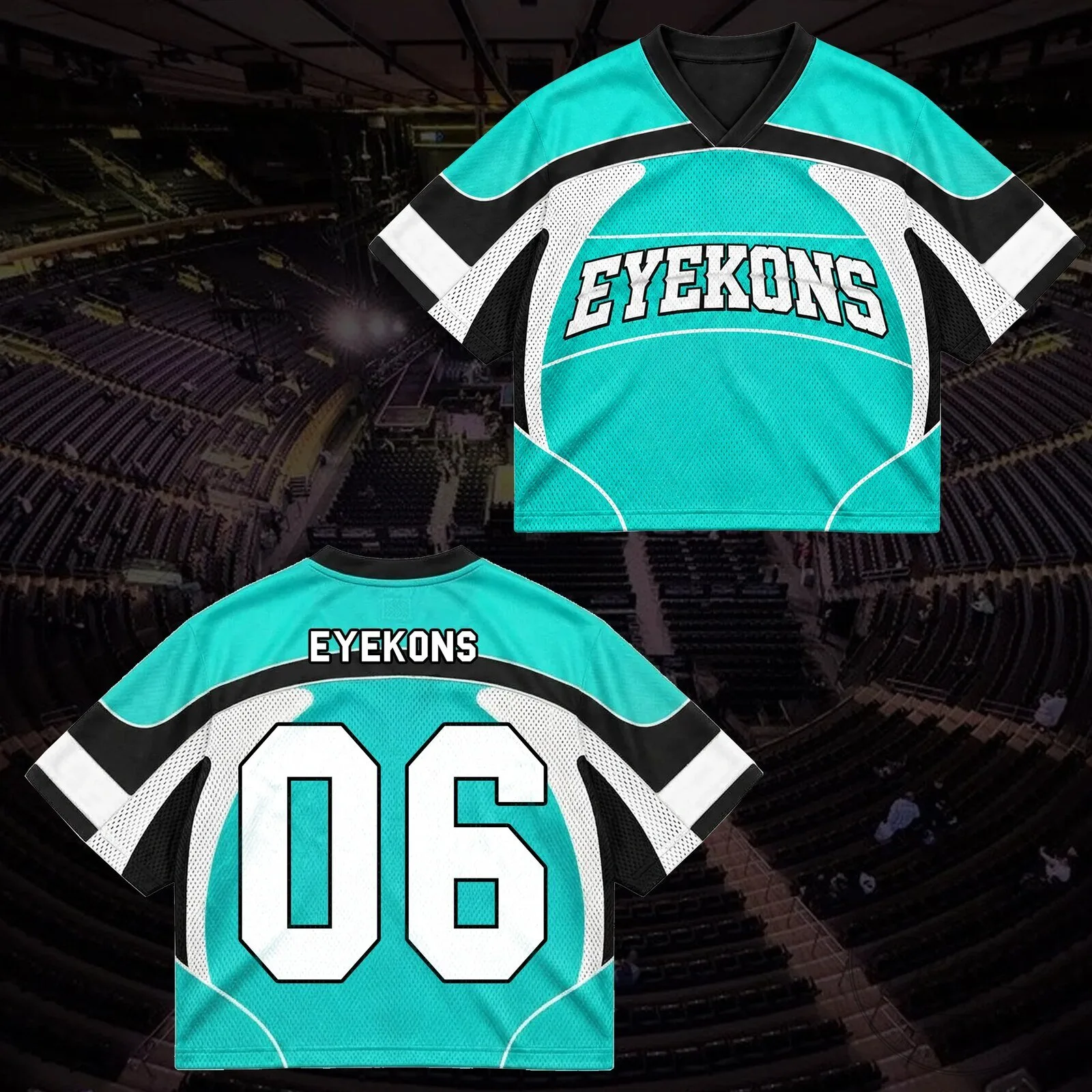 Eyekons Teal and Black Sporty Tribal Wave Mesh Jersey