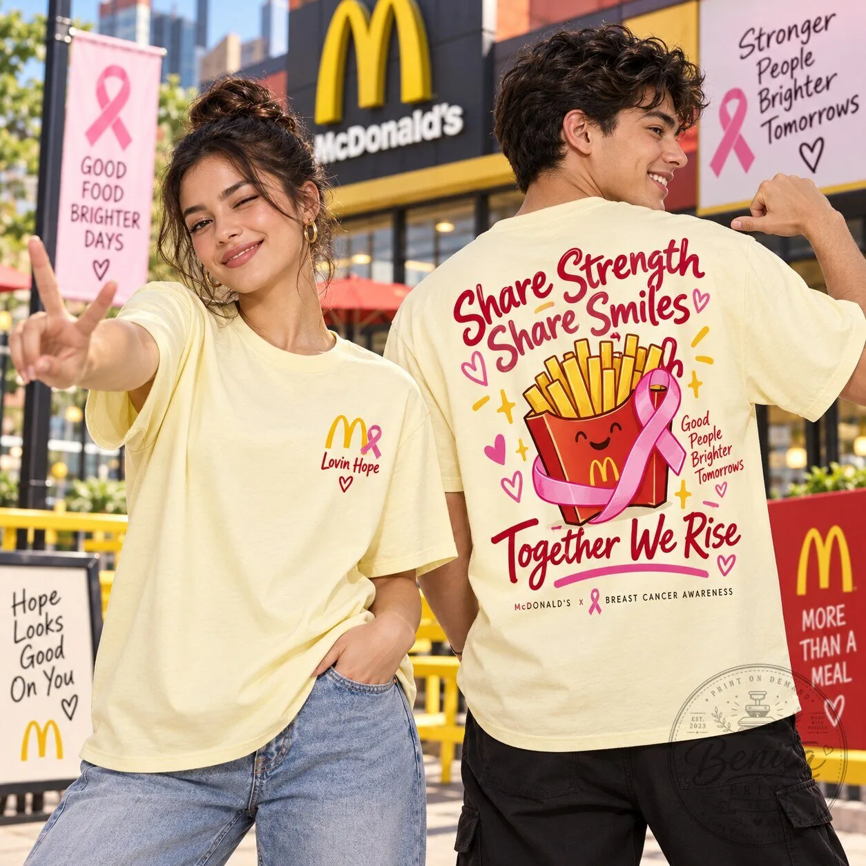 McDonald's Breast Cancer Awareness Share Strength Share Smiles T-Shirt 1 McDonald's Breast Cancer Awareness Share Strength Share Smiles T-Shirt