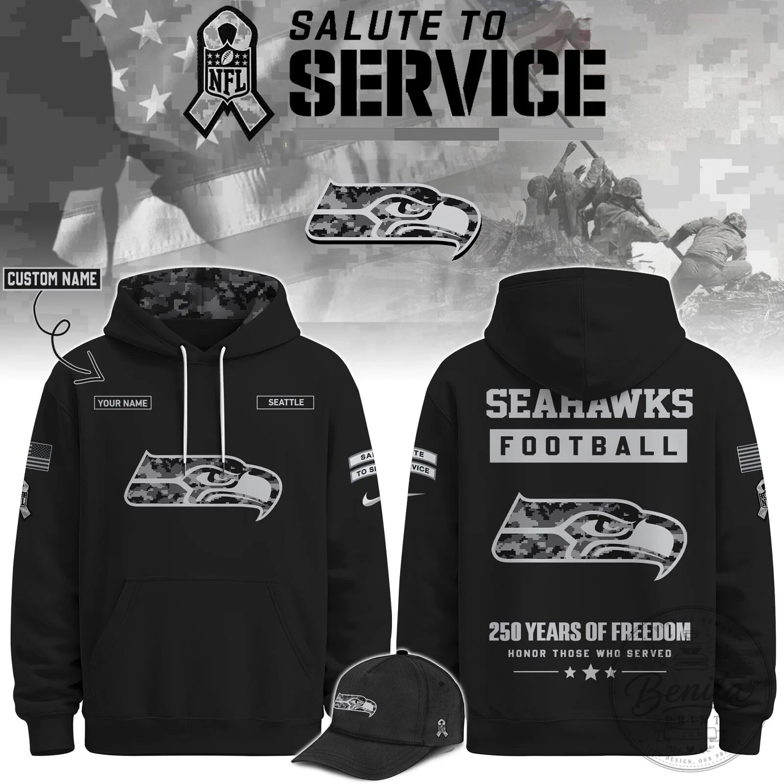 Seattle Seahawks Football Team Veterans Day Salute To Service Hoodie