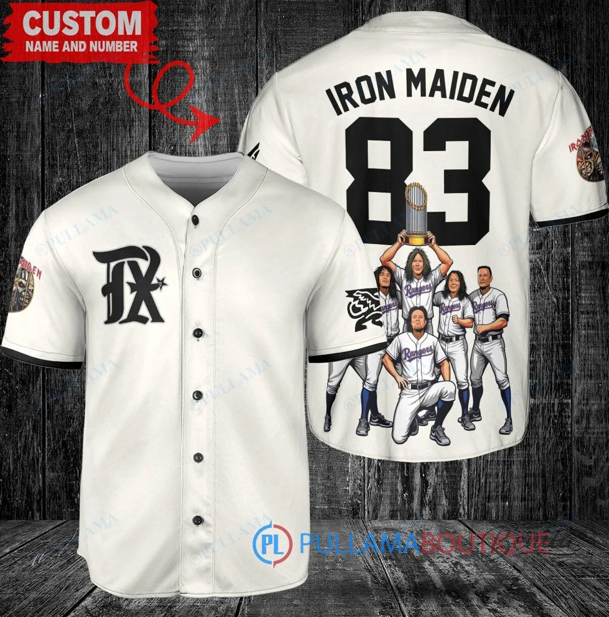 Texas Rangers Baseball Iron Maiden World Series Custom White Baseball Jersey