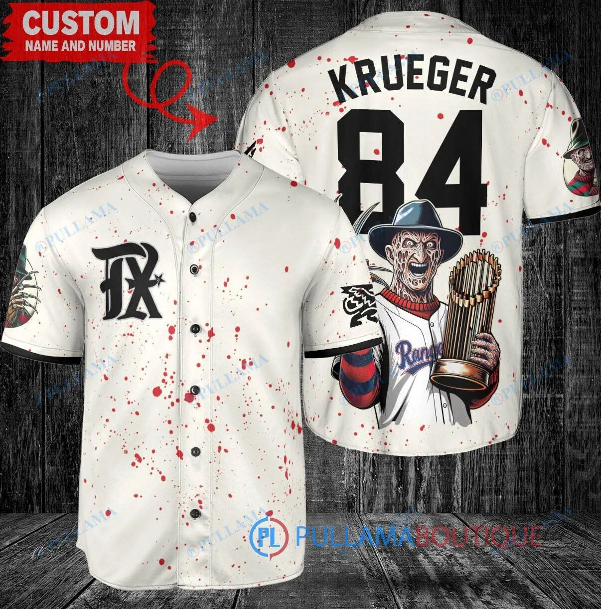 Texas Rangers Baseball Freddy Krueger A Nightmare on Elm Street Halloween Jersey