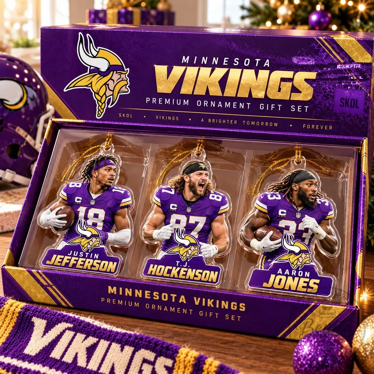 Minnesota Vikings Justin Jefferson T.J. Hockenson Aaron Jones Christmas Ornament Set