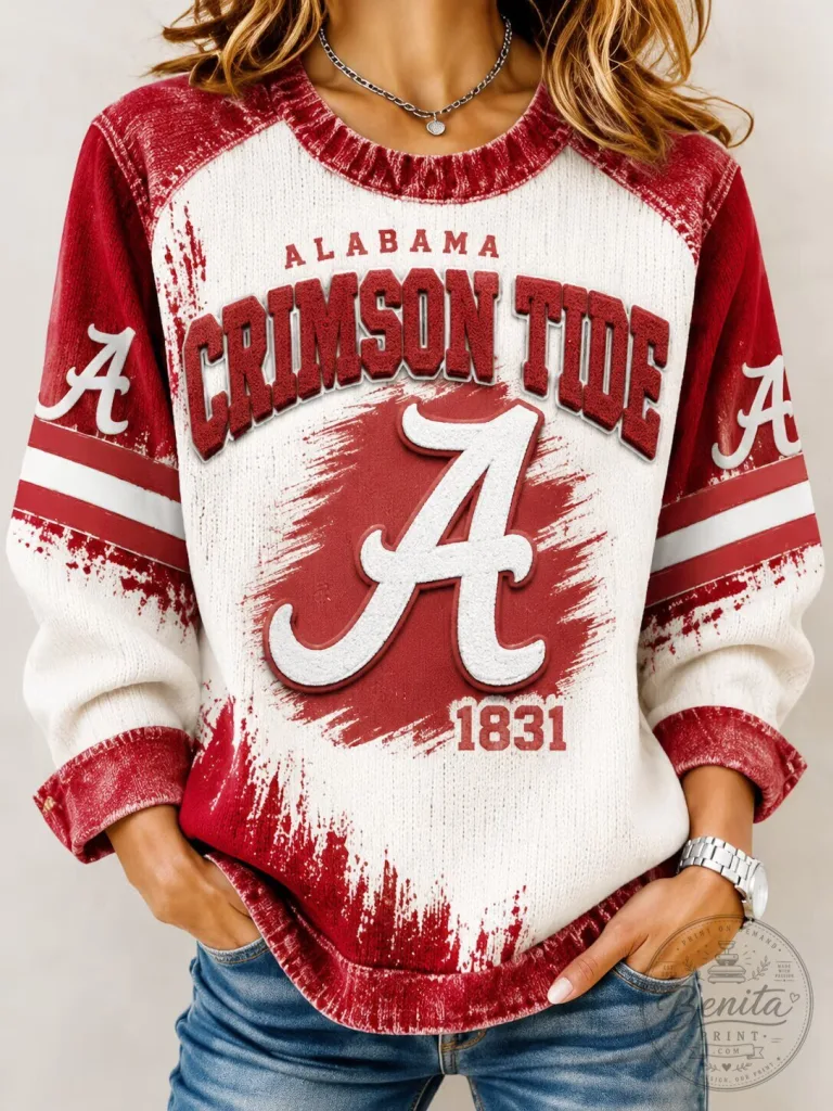 Alabama Crimson Tide Football Distressed Style Crewneck Sweatshirt