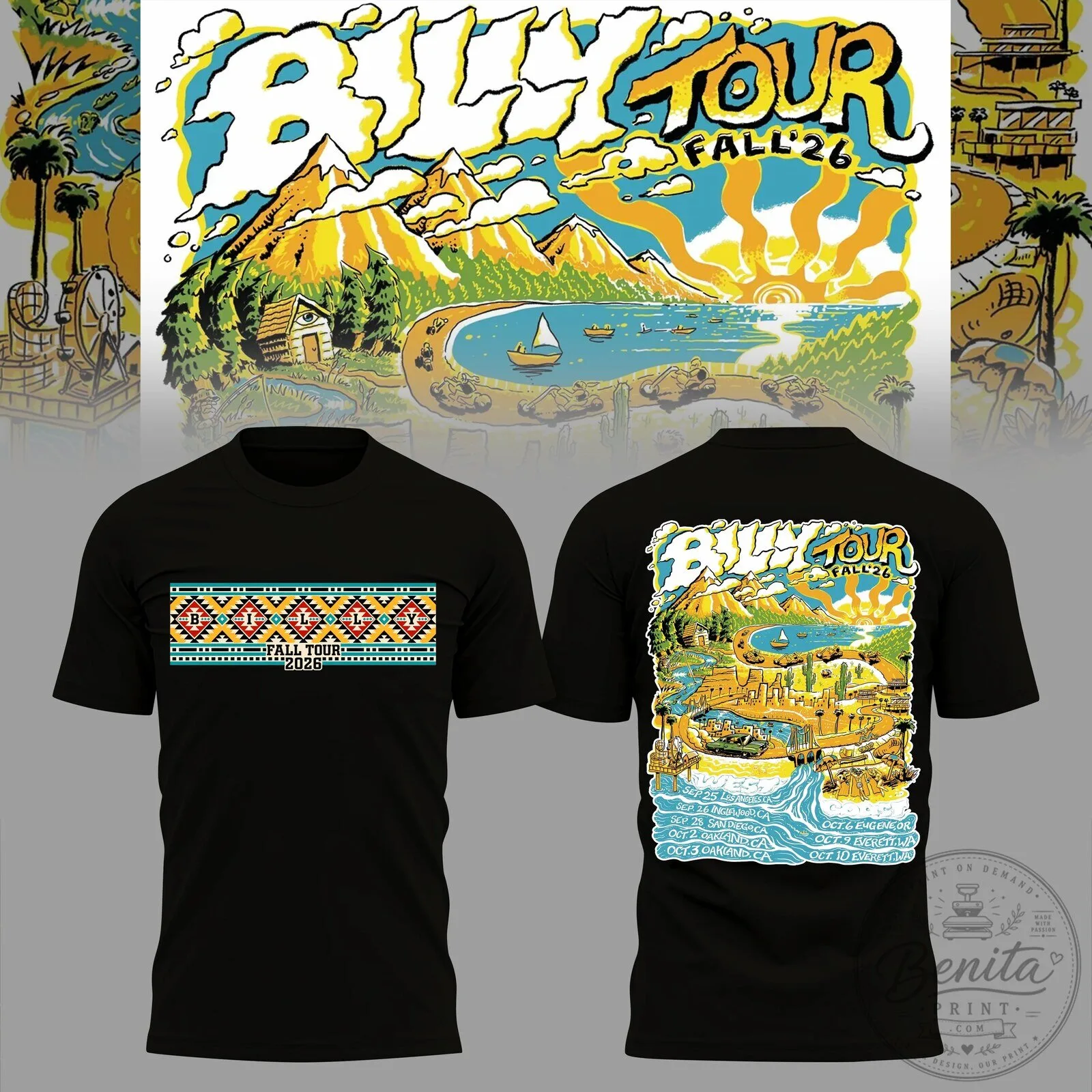 Billy Strings Fall Tour 2026 Concert Schedule Black Graphic T-Shirt