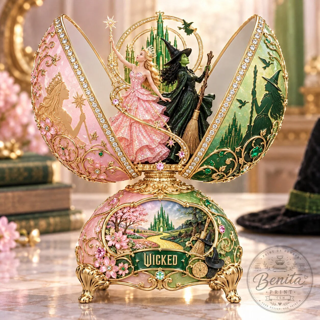 Wicked The Musical Glinda and Elphaba Emerald City Fabergé-Inspired Figurine