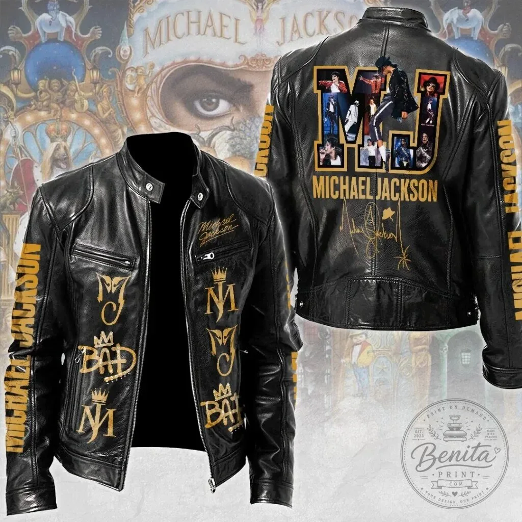 Michael Jackson King of Pop Thriller Album Art Black Leather Jacket