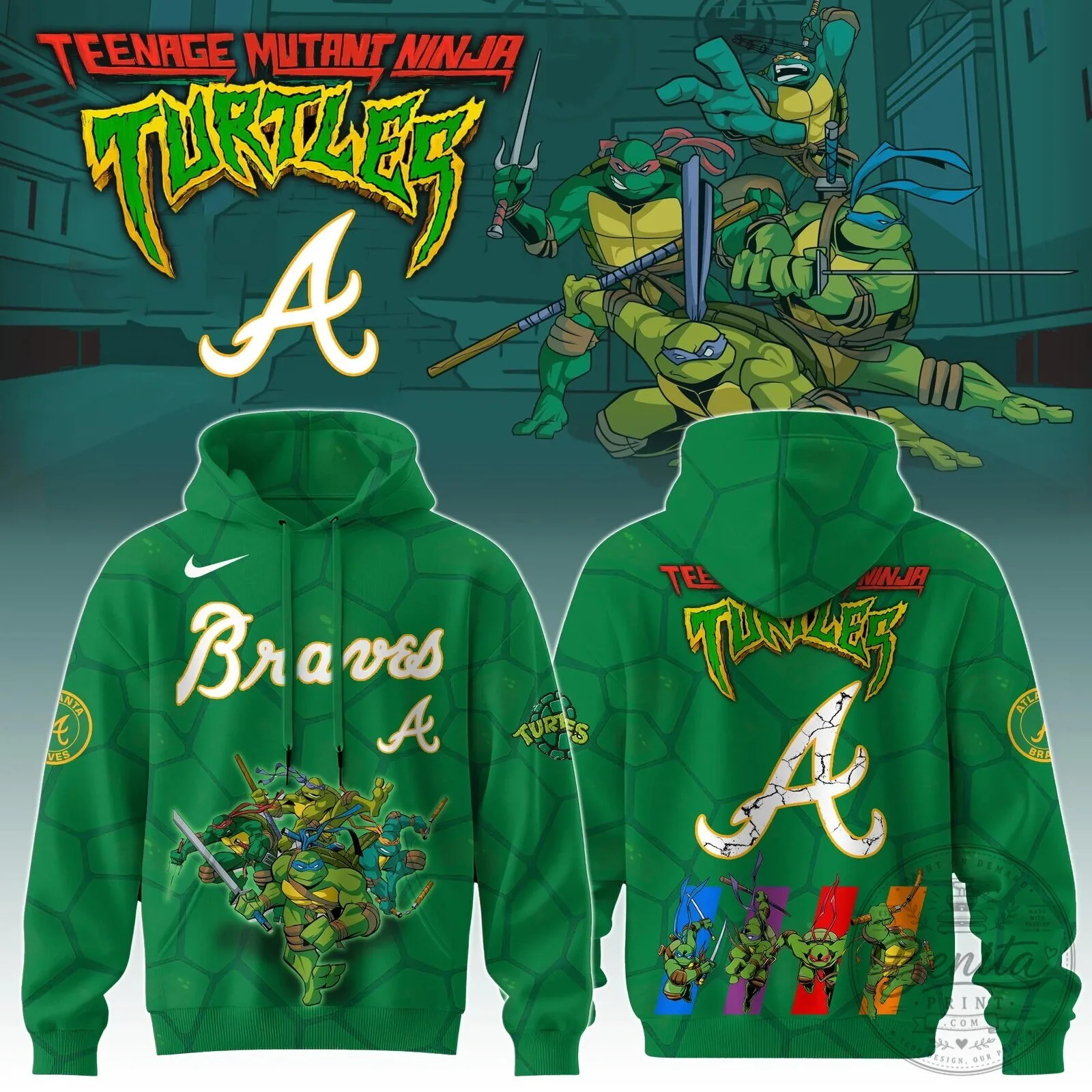 Atlanta Braves Teenage Mutant Ninja Turtles Crossover Fan Hoodie