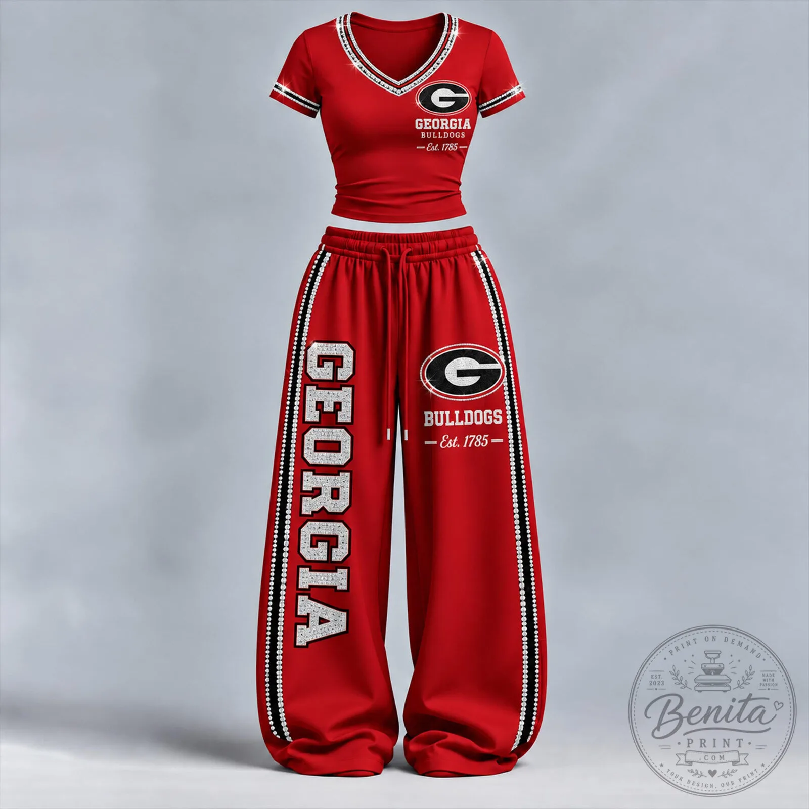 Georgia Bulldogs Football Fan Red Short Sleeve Shirt and Pants Set