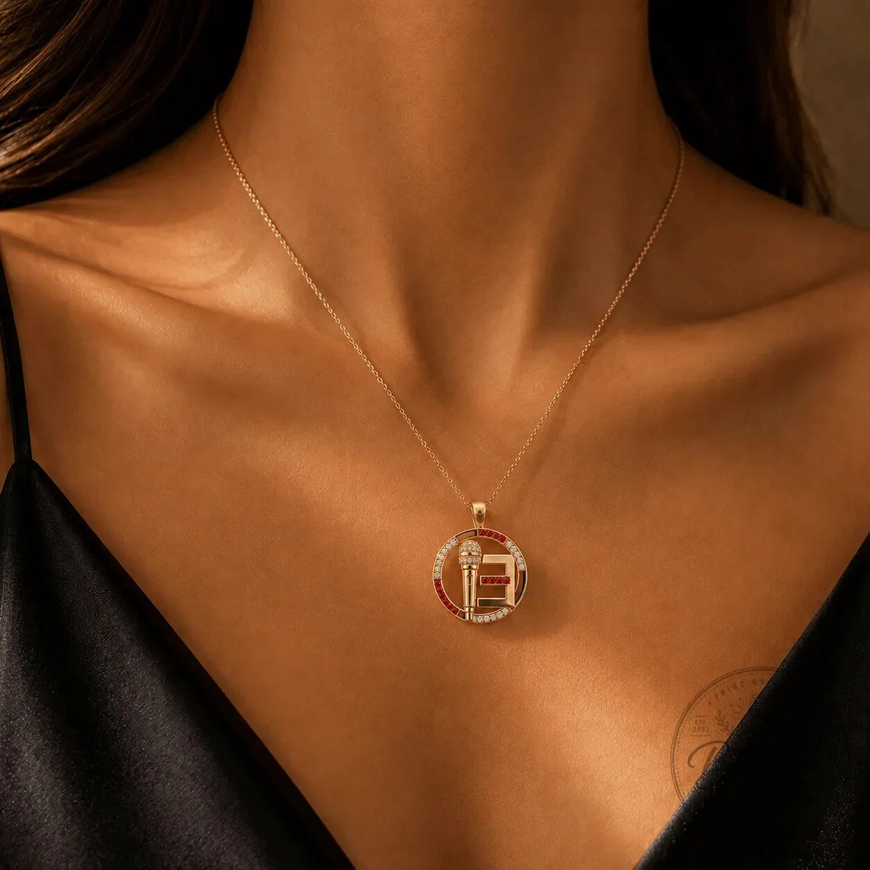 Eminem Gold Plated Microphone and Initial E Diamond Pendant Necklace 9 Eminem Gold Plated Microphone and Initial E Diamond Pendant Necklace
