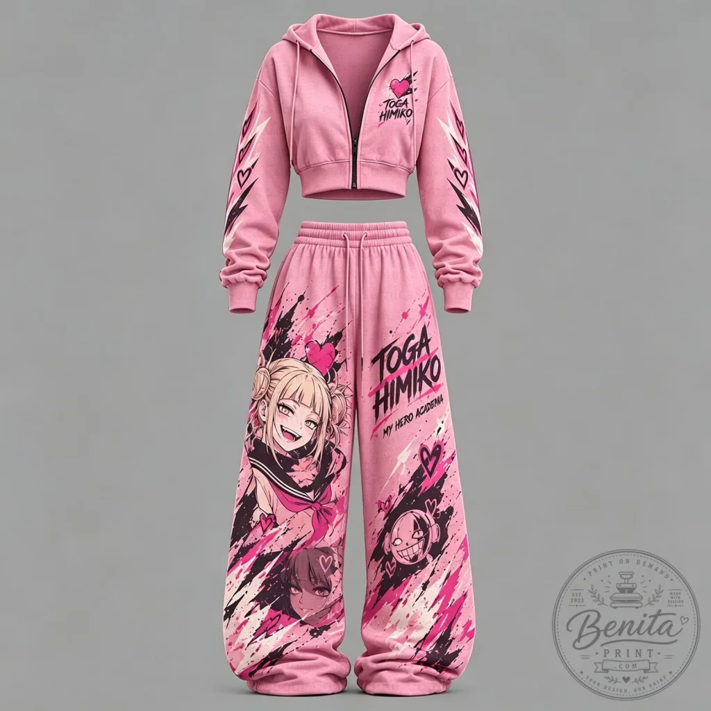 My Hero Academia Himiko Toga Pink Cropped Hoodie and Sweatpants Set My Hero Academia Himiko Toga Pink Cropped Hoodie and Sweatpants Set