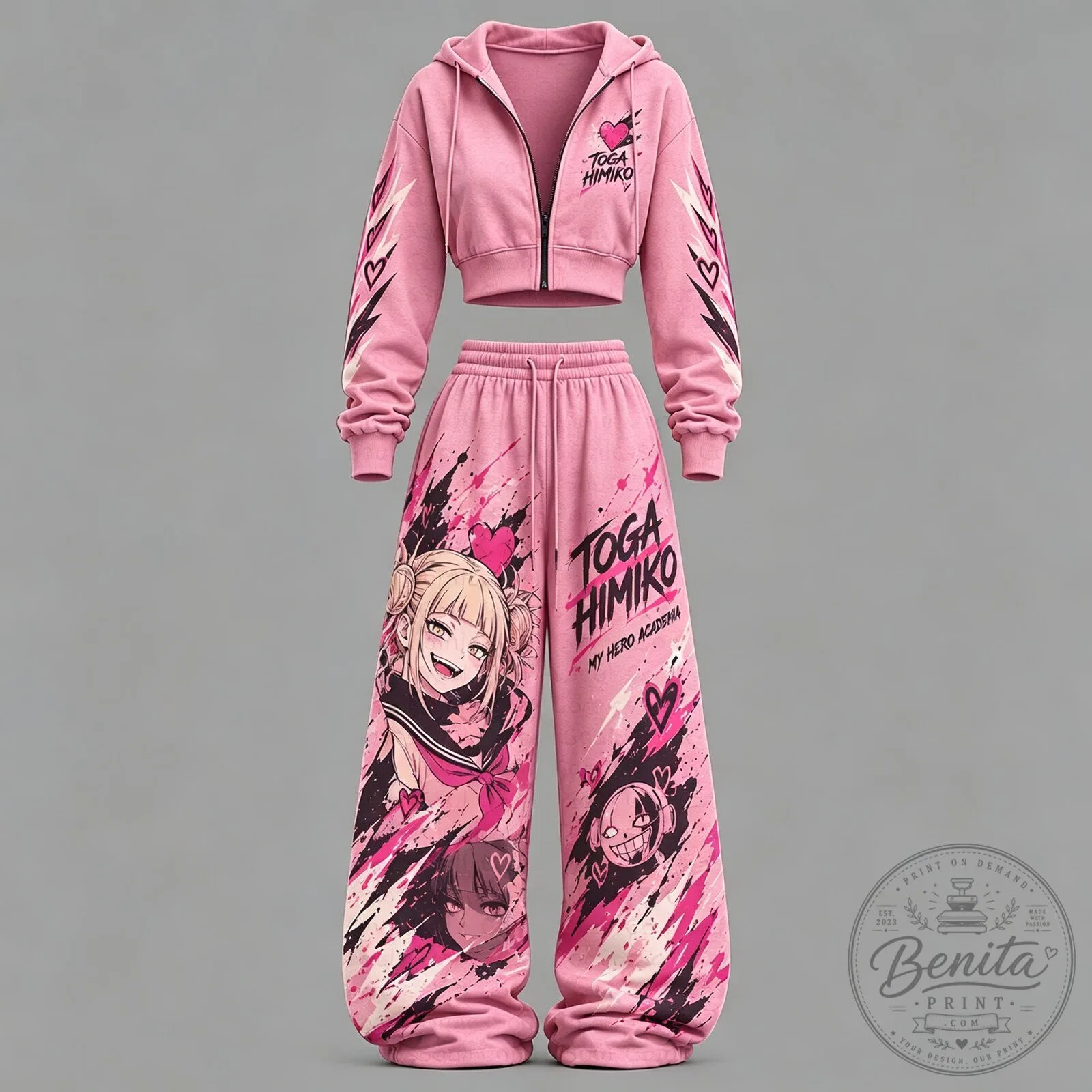My Hero Academia Himiko Toga Pink Cropped Hoodie and Sweatpants Set