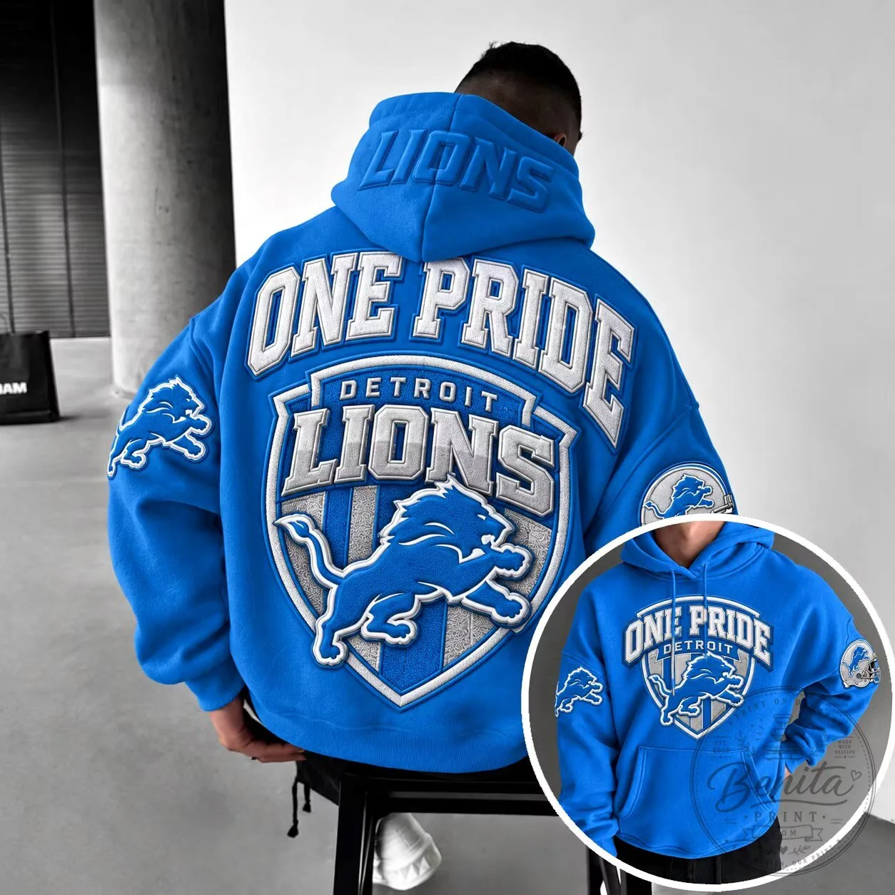 Detroit Lions One Pride Embroidered Blue Football Team Hoodie