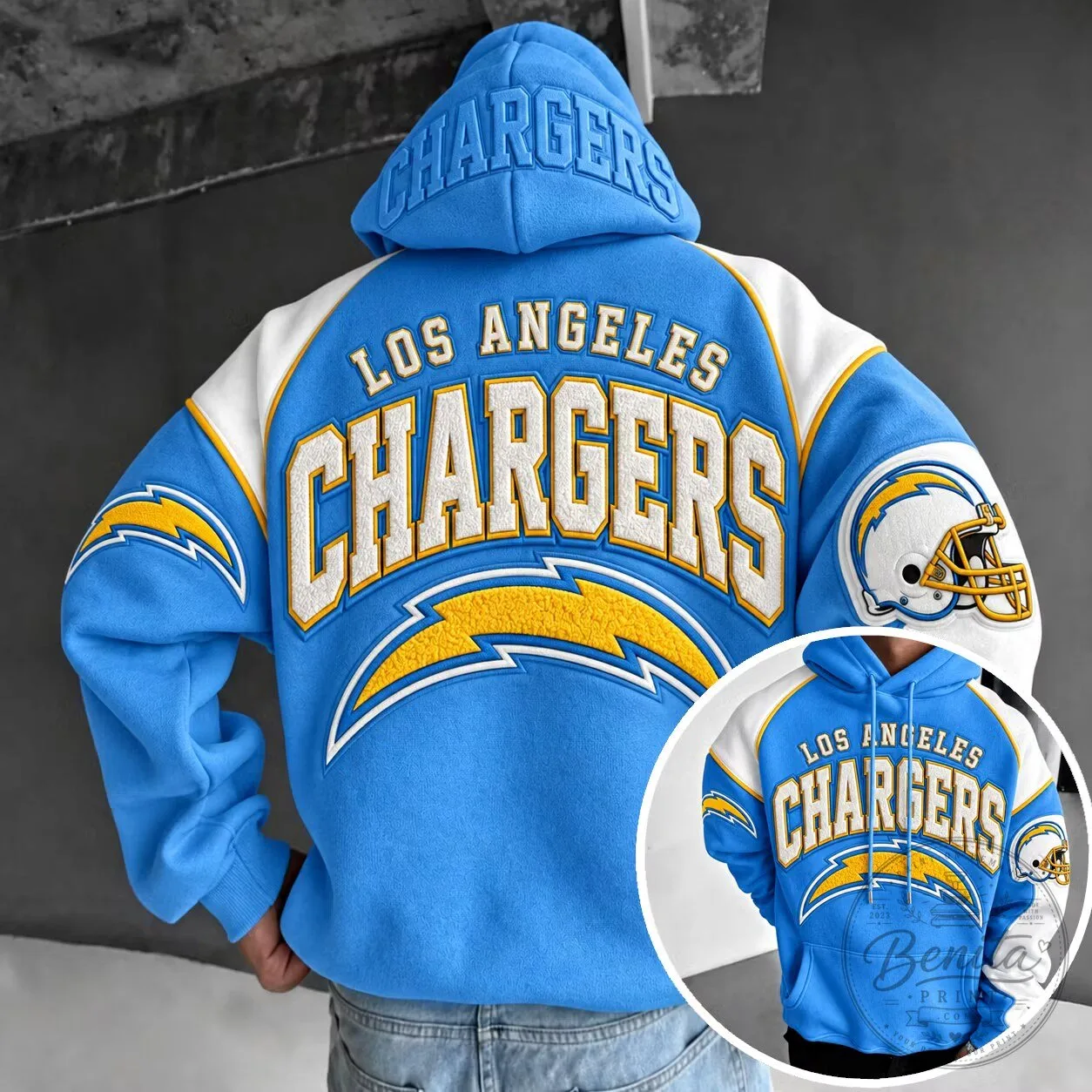 Los Angeles Chargers Embroidered Varsity Style Hoodie