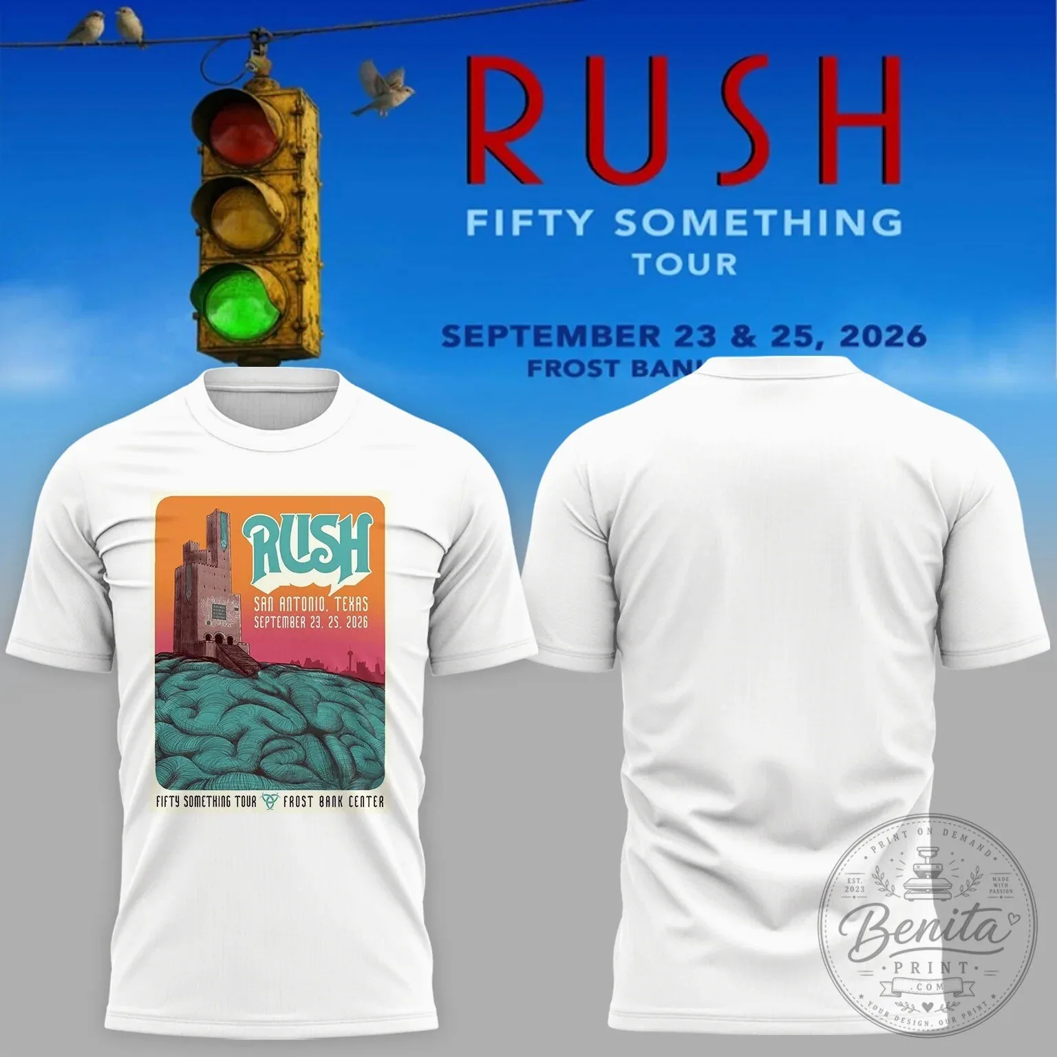 2026 Rush Fifty Something Tour T-Shirt from the San Antonio Texas Concert