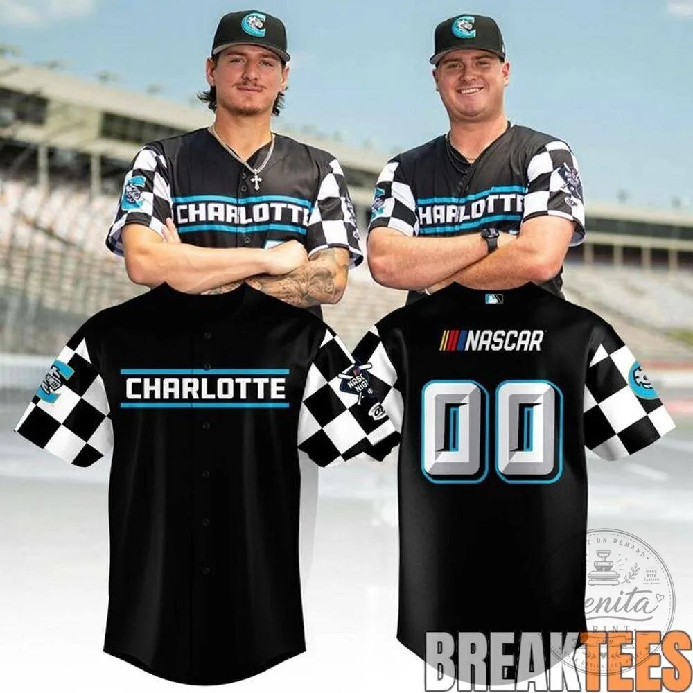 Charlotte Knights NASCAR Themed Black and White Checkered Baseball Jersey
