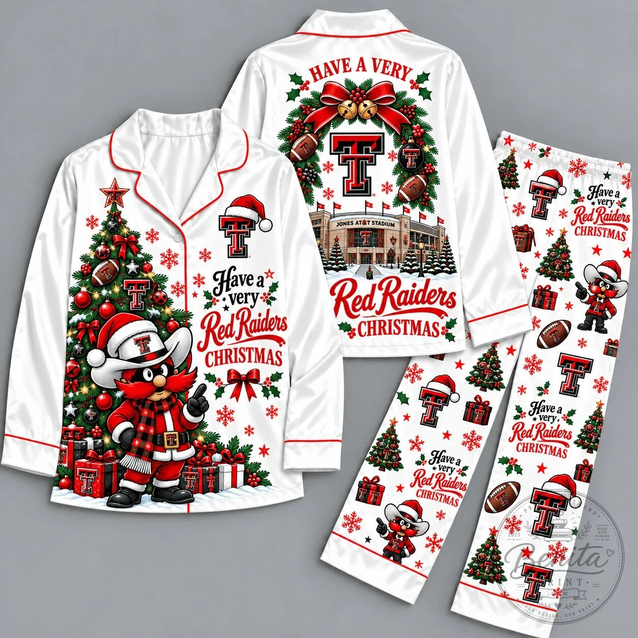 Texas Tech Red Raiders Christmas Santa Mascot Pajamas Set