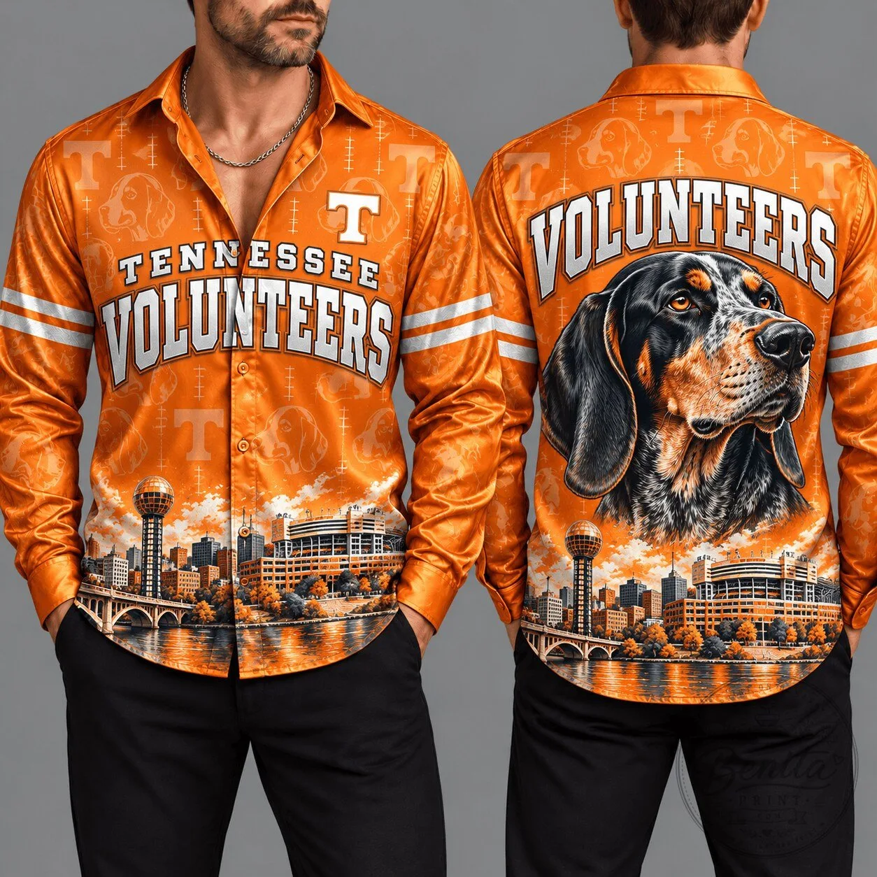 Tennessee Volunteers Hound Dog Mascot Knoxville Skyline Hawaiian Shirt